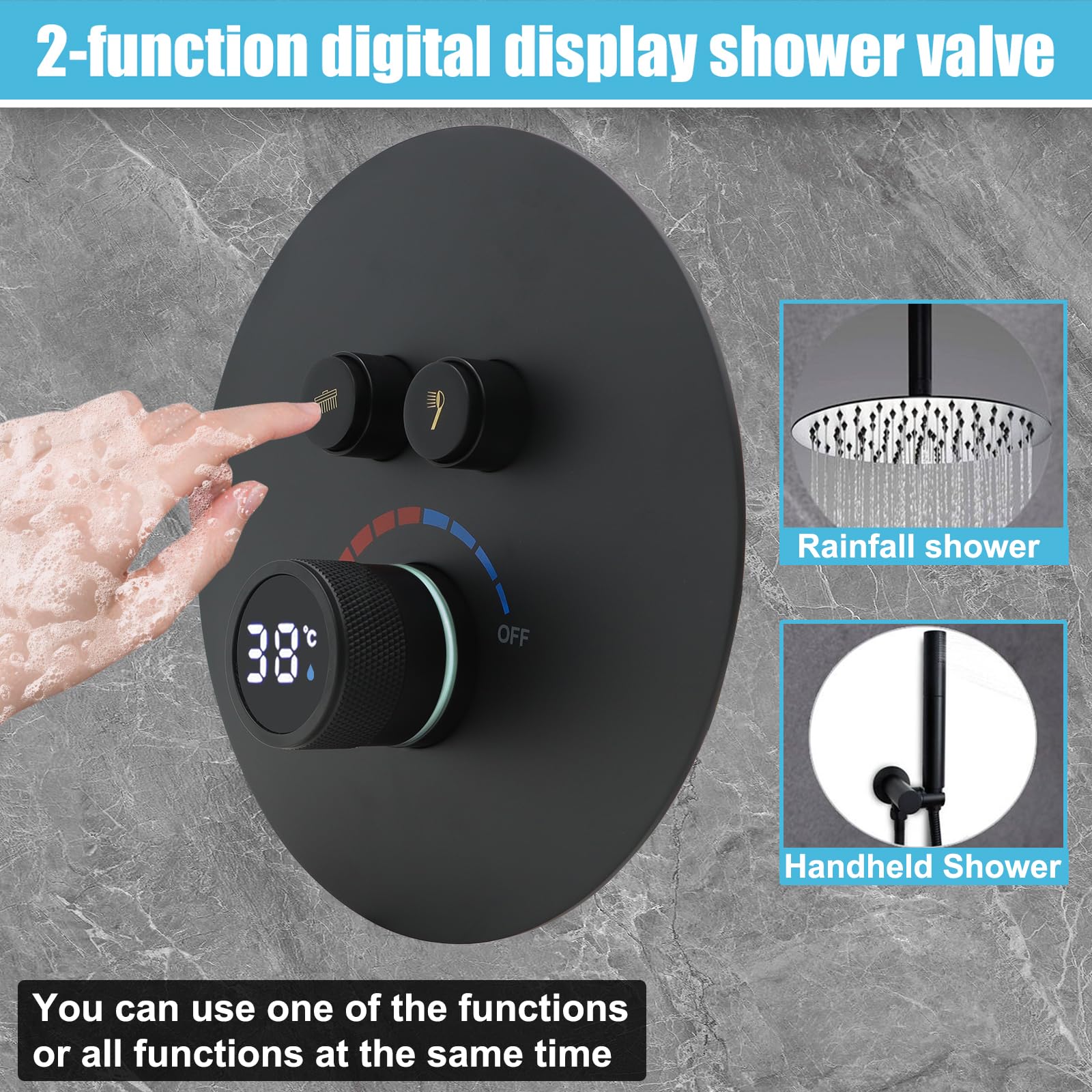 Delnet Round Concealed Mixer for Shower Dual-Function Shower Valve with Digital Display, Can Use All Options at A Time - Image 4