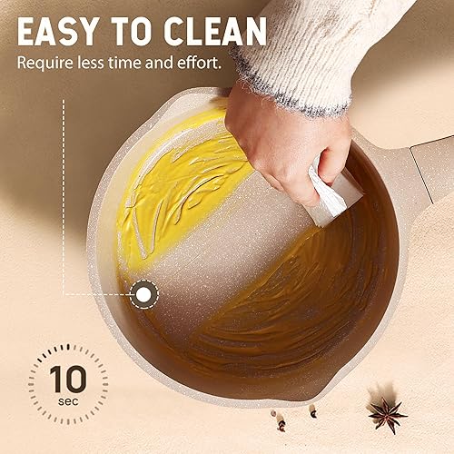 Miniatura 5 de CAROTE Juego de ollas y sartenes antiadherentes de inducción, juego de utensilios de cocina de 16 piezas, apilables, granito gris pardo