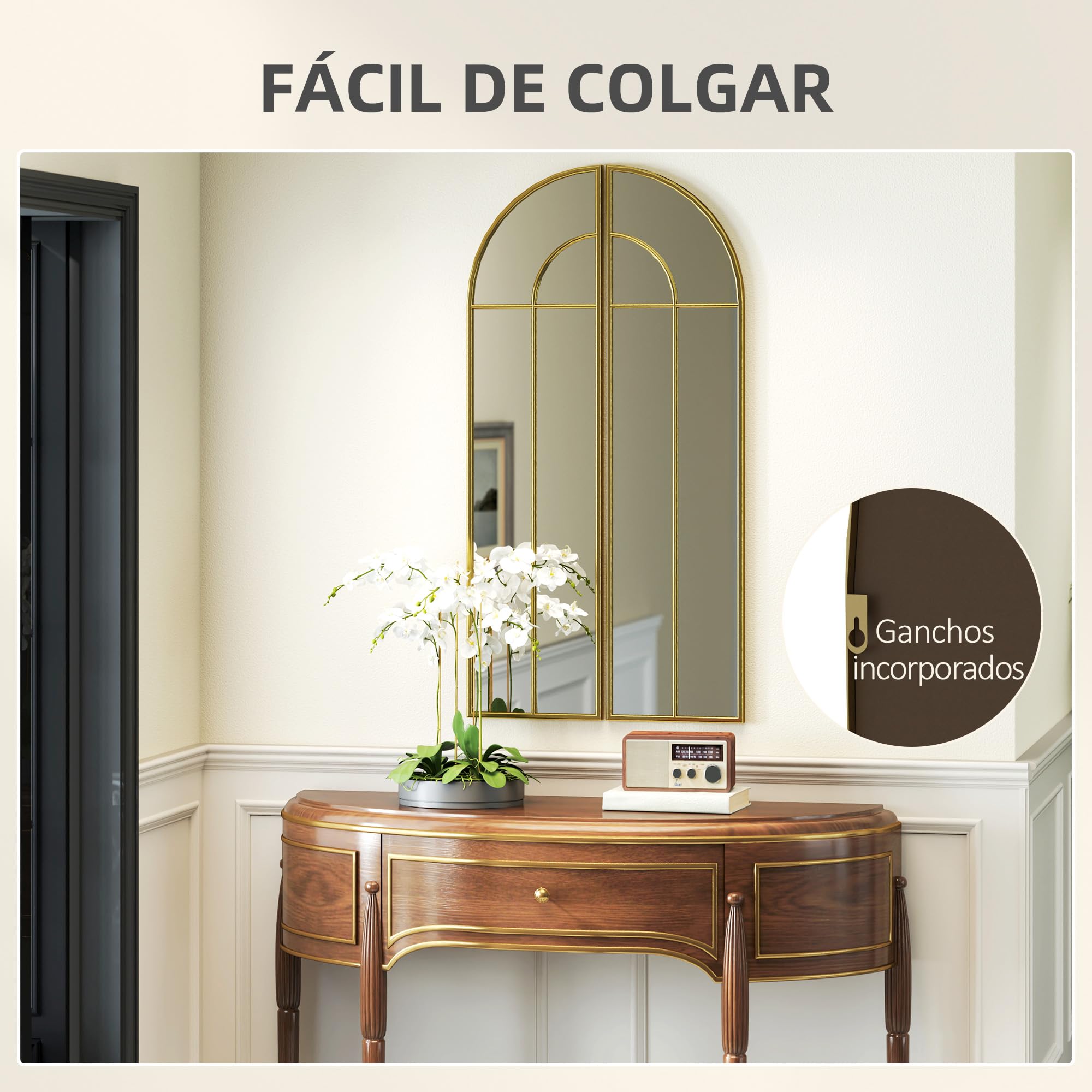 HOMCOM Espejo Decorativo de Pared Espejo de Ventana 30x120 cm Dorado
