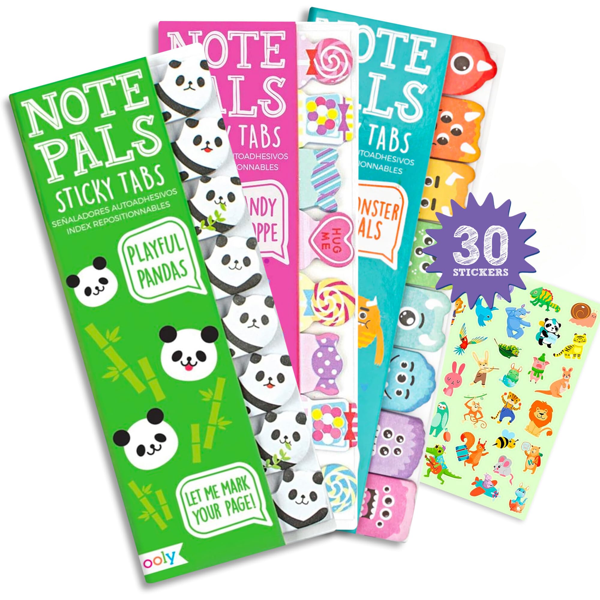 Ooly Note Pals Sticky Tabs for Notebooks 3 Pack - with Primal Ethic Mystery Stickers, Cute Sticky Notes Tabs for Binders, Fun Book Tabs Back to School Supplies
