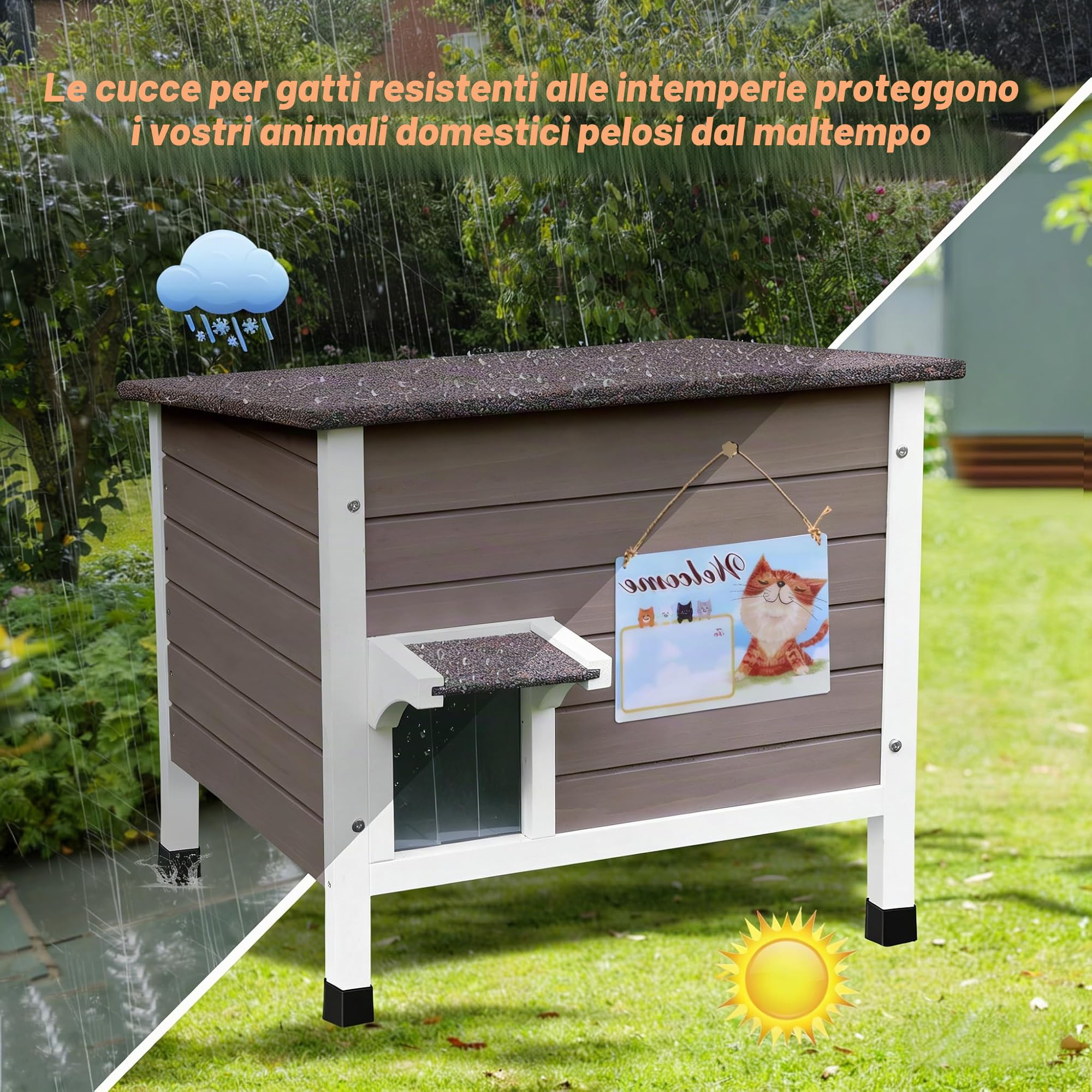 HiCaptain Casetta per gatti completamente isolata al 100% con schiuma a 6 lati, resistente alle intemperie, per più gatti, per esterni, per feste invernali, 61 x 51 x 54 cm (grigio)