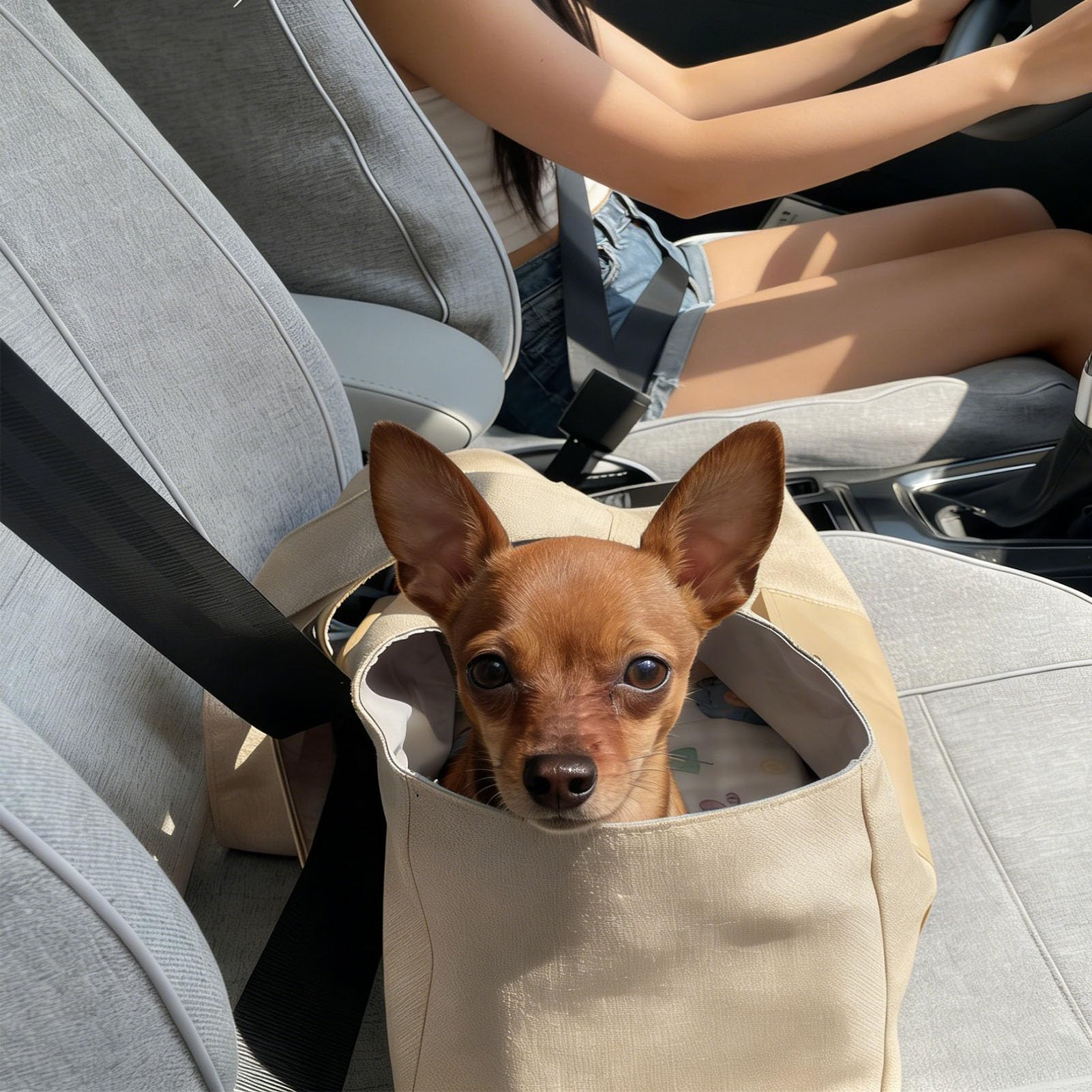 TOPINCN Portamonedas para Perros, Bolso de Nailon Suave, Plegable, Ligero, para Cachorros, para Compras, Viajes, Bolsa de Transporte para Mascotas, para Perros Pequeños, Gatos, (Beige)
