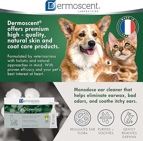 Miniatura 6 de Dermoscent Pyoclean OTO - Limpiador de oídos para perros, gotas para detener el temblor de la cabeza, picazón y orejas cerosas, no tóxico, solución