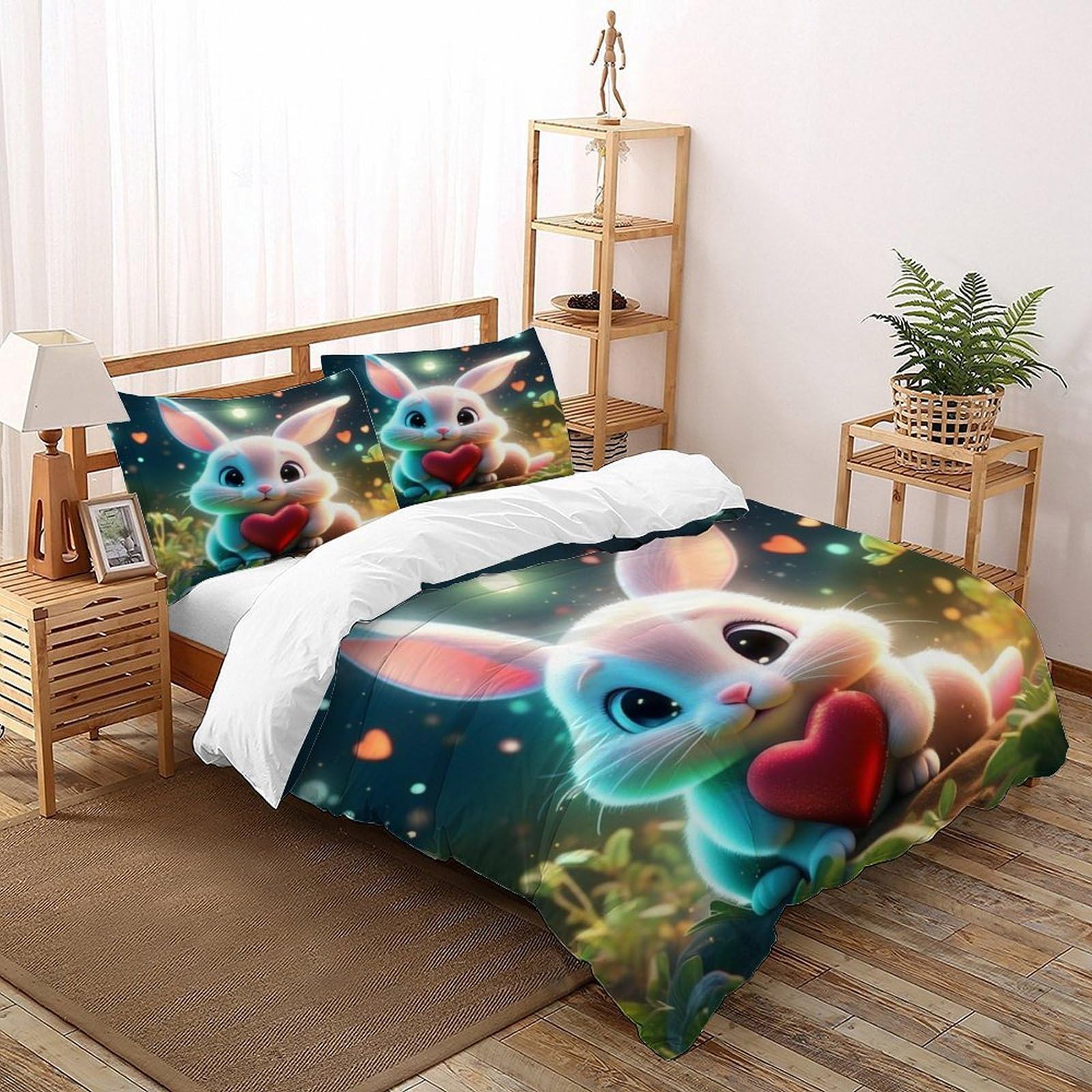 Housse de couette lapin 200x200 drap lit double faune sauvage 3 pièces