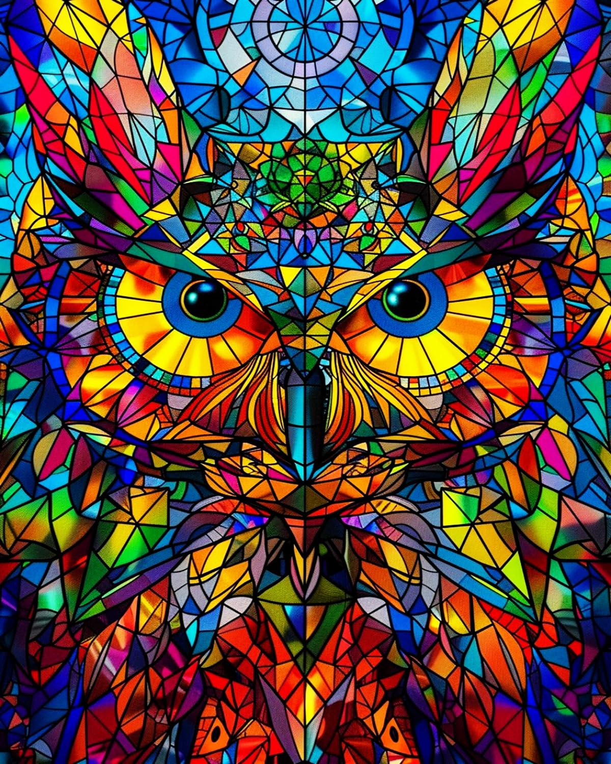 LIUBAISHI Paint by Numbers for Adults, Stained Glass Owl, 40x50 cm Acrylic Canvas Kit with Brushes and Paints