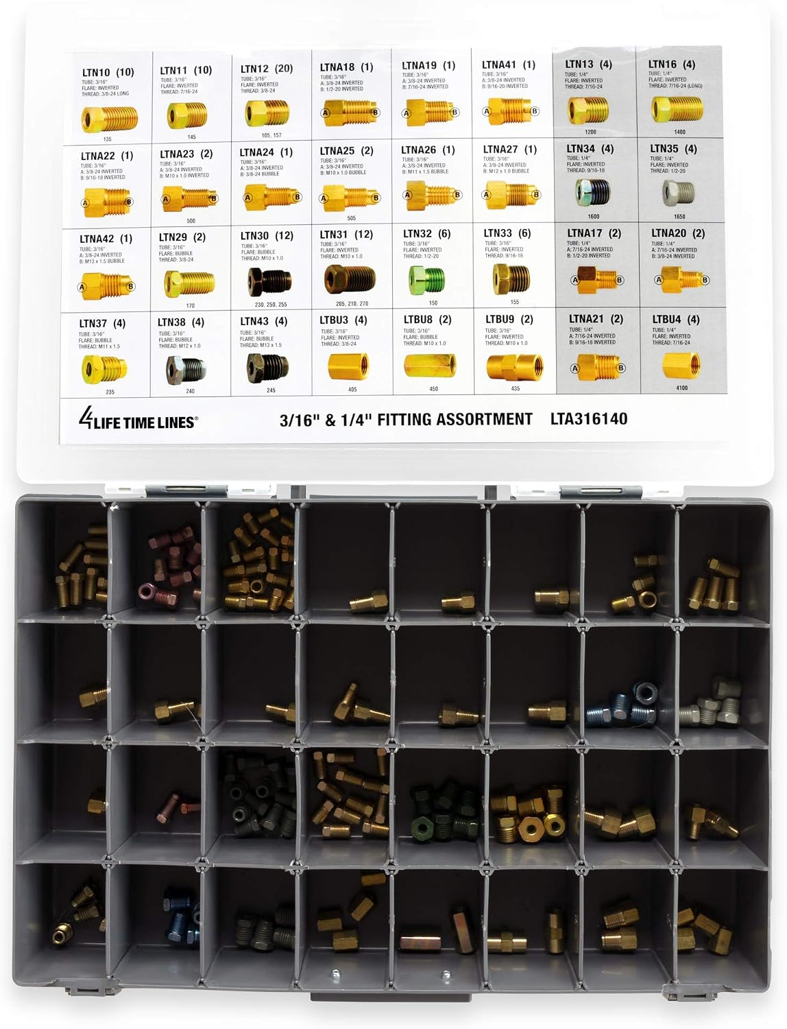 4LIFETIMELINES Fitting Assortment, Union, Adapter, 32 SKU, 3/16 Inch and 1/4 Inch Tube Nut