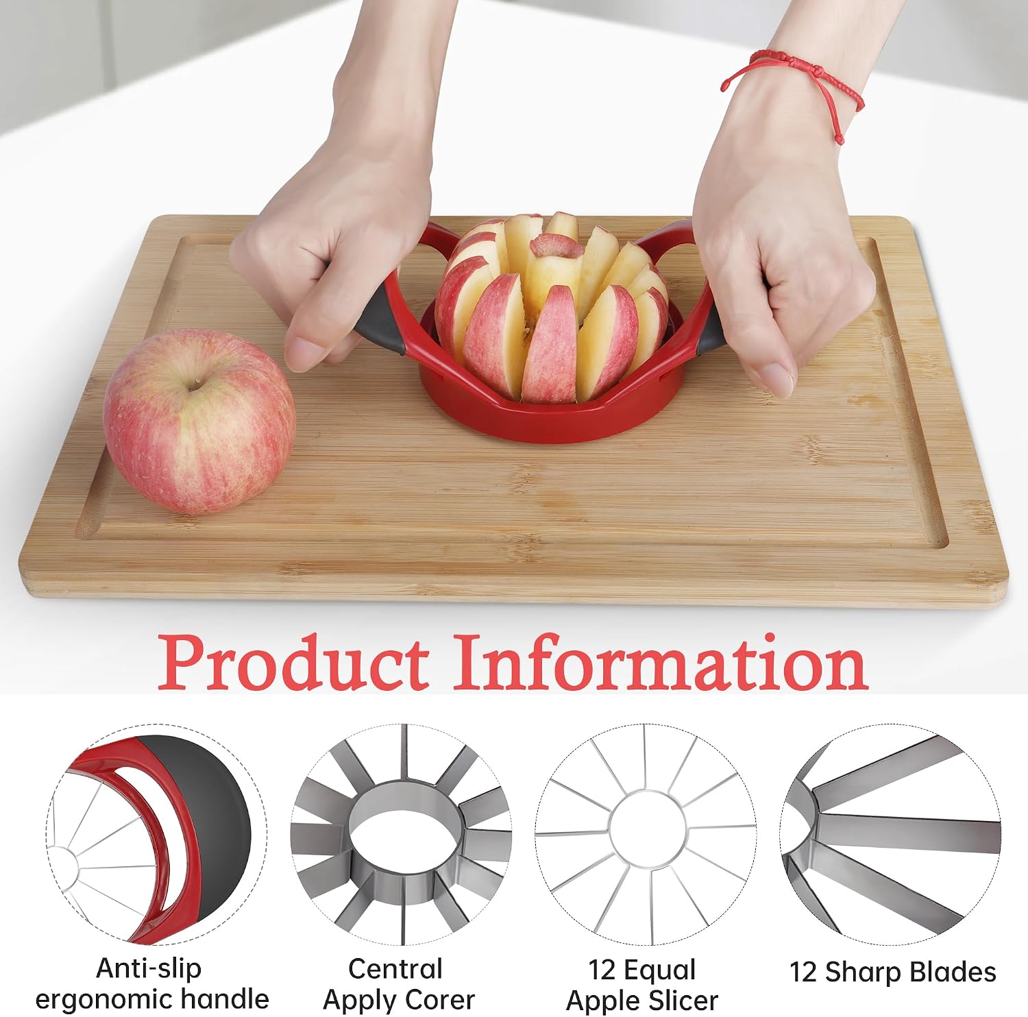Apple Slicer,4.72 Inch Apple Corer and Slicer -Apple Cutter,Red