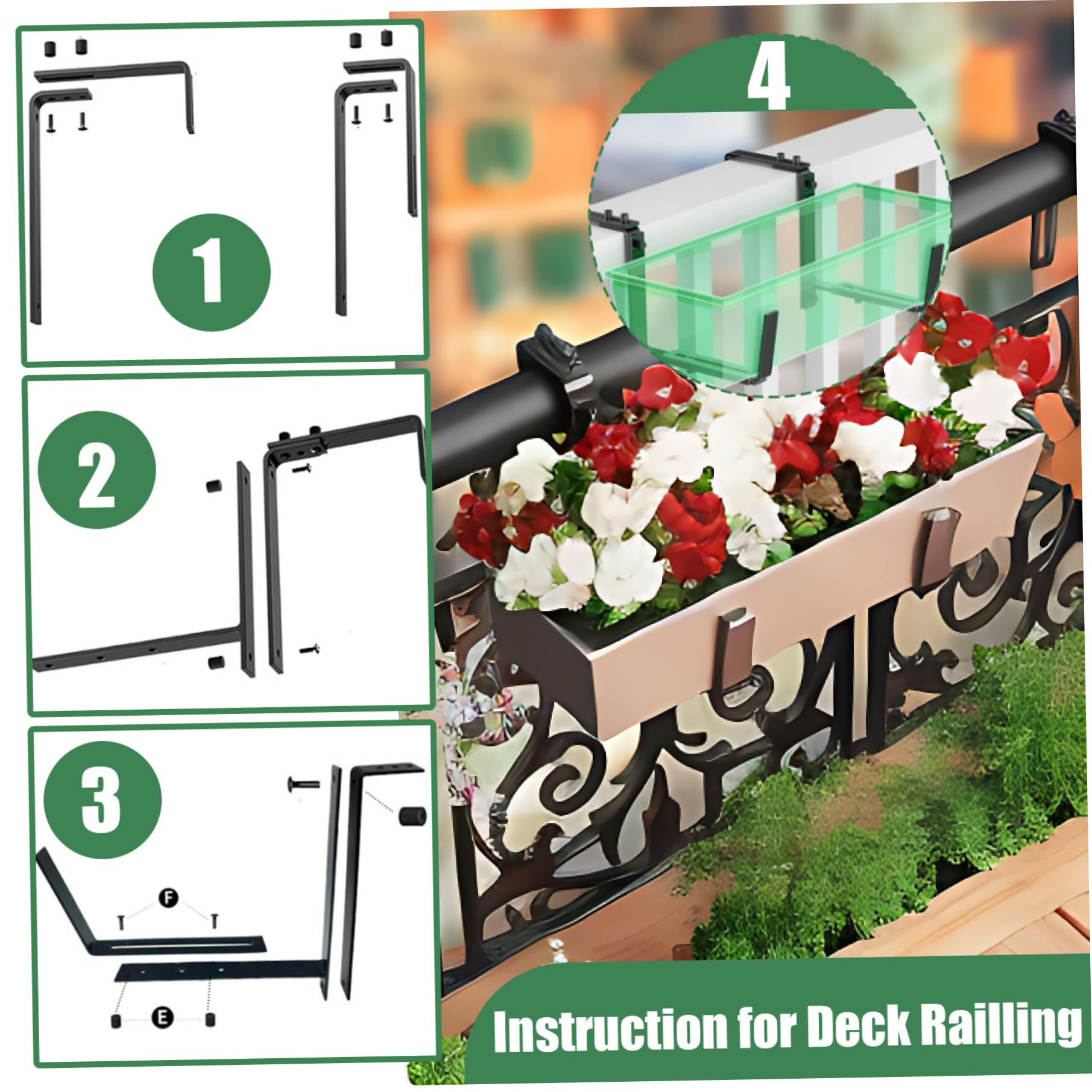 Blumenkasten-Halterungen, Pflanzkasten-Halterungen, 4 Stück, robuste, verstellbare Halterung, massives Metallfenster für Geländer, Wand, Balkon, Garten, für Zuhause
