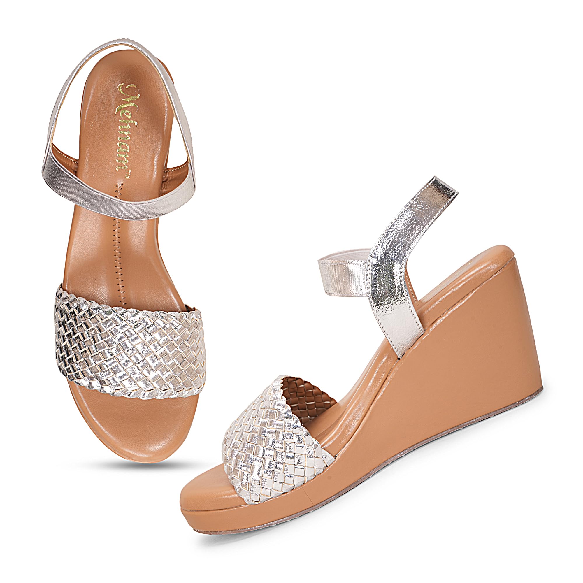 MEHNAM Embalished Metallic Wedges Heel Sandal | Synthetic Upper with Comfortable Resin Sole for Women (B0CDN72SHG) Amazon Price History, Amazon Price Tracker