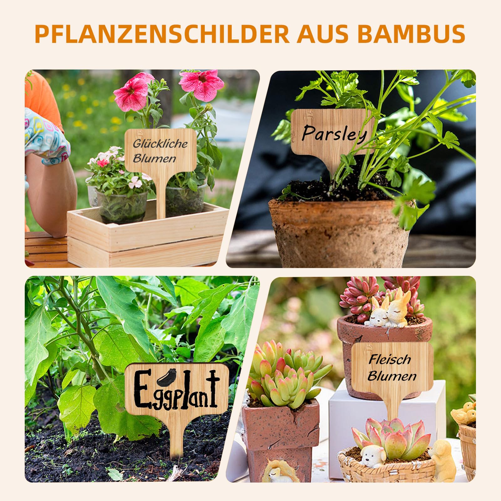 Juego de 40 carteles ecológicos para plantas con forma de T, de bambú, diseño duradero para exteriores