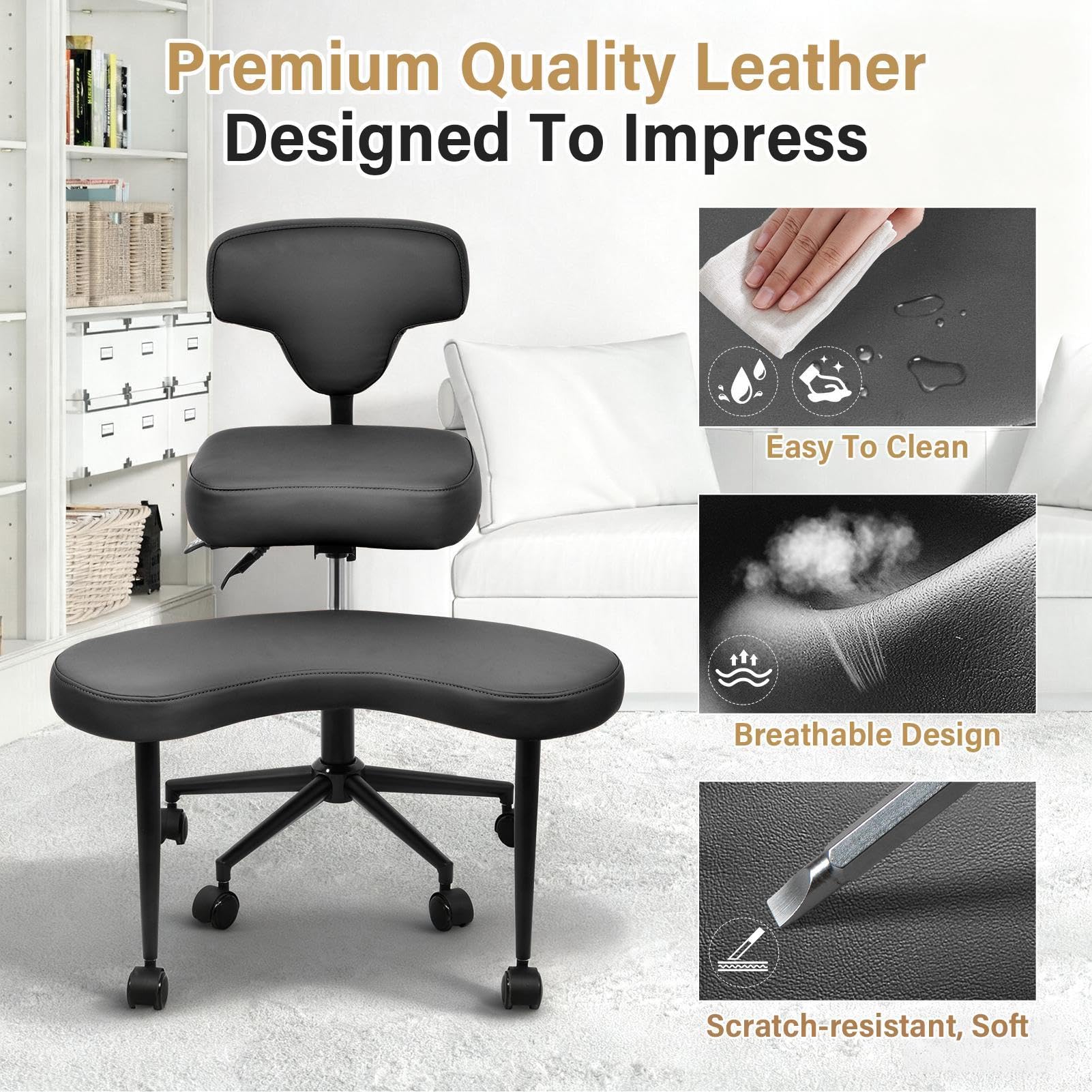 Générique Chaise de méditation, Chaise à Coffre croisée avec Roues TDAH, Table de avec Soutien Lombaire et Hauteur - Tabouret ajusté, Chaises de méditation Ergonomique pour Fidget Philipes - Noir