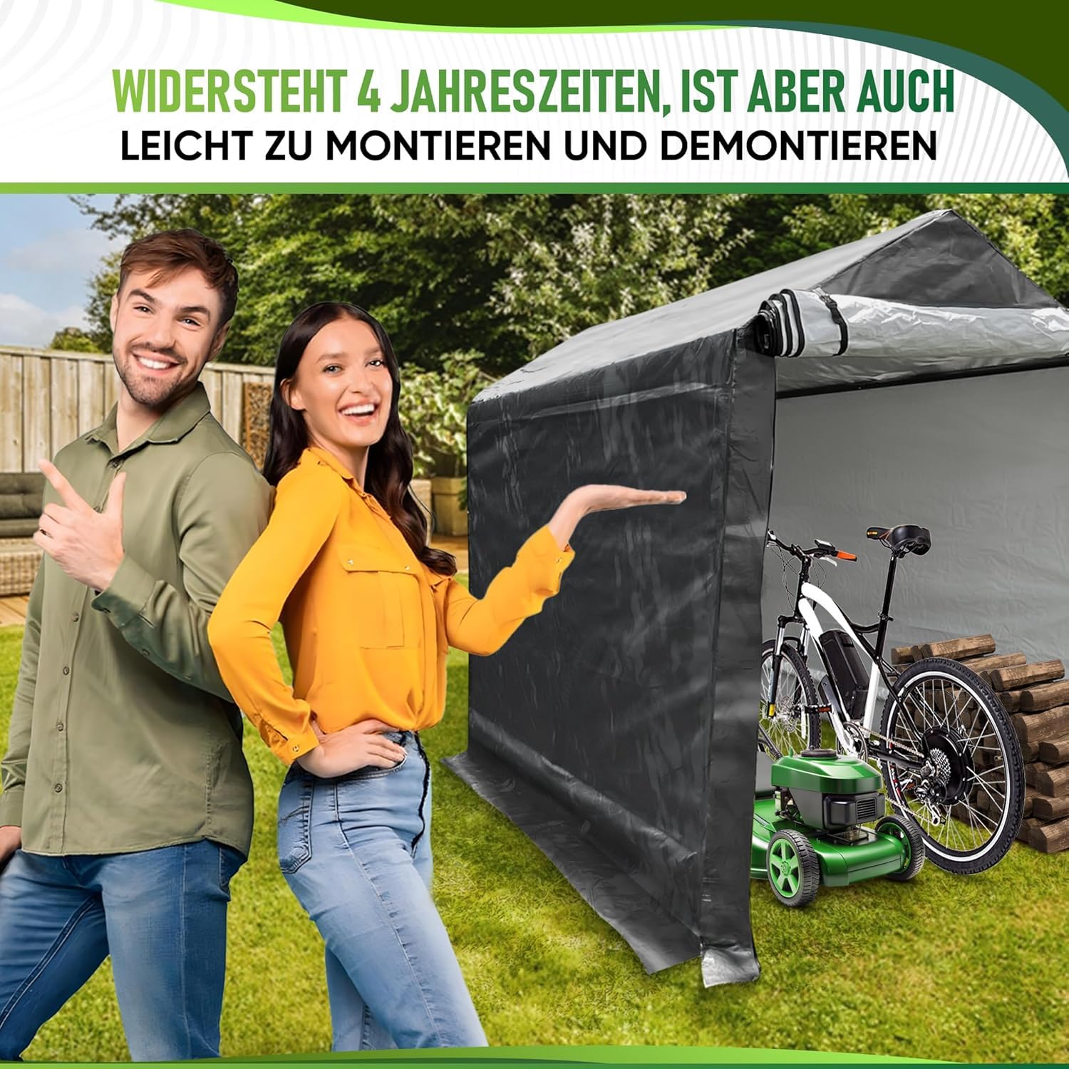 WIELS® Geräteschuppen 170x240x213cm 8,7 m³, Gartenhaus, Fahrradgarage, Fahrradschuppen, Motorradgarage, Folie Werkzeugschuppen, Zeltgarage, Werkzeugzelt (Anthrazit, 240x170x227cms)