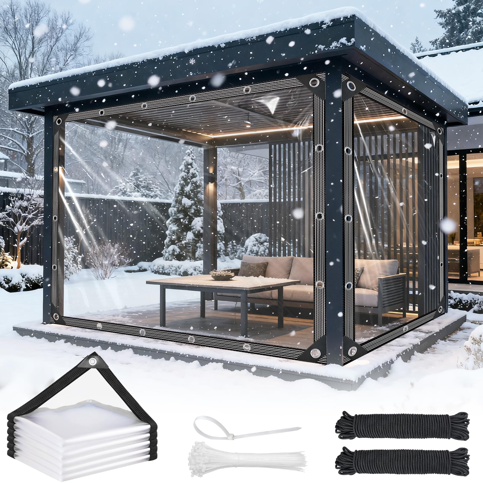 Clear Tarps Heavy Duty Waterproof - 12x16ft Clear Tarps with Grommets - 14mil Thickened Transparent Plastic Vinyl Tarp for Patio Porches Greenhouse Chicken Coop Cover, with Fixed Accessories
