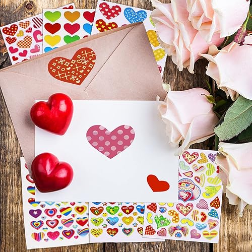 Miniatura 5 de Hidreamz 80 hojas de calcomanías de San Valentín para niños, calcomanías decorativas de corazón para sobres, tarjetas, manualidades, álbumes de
