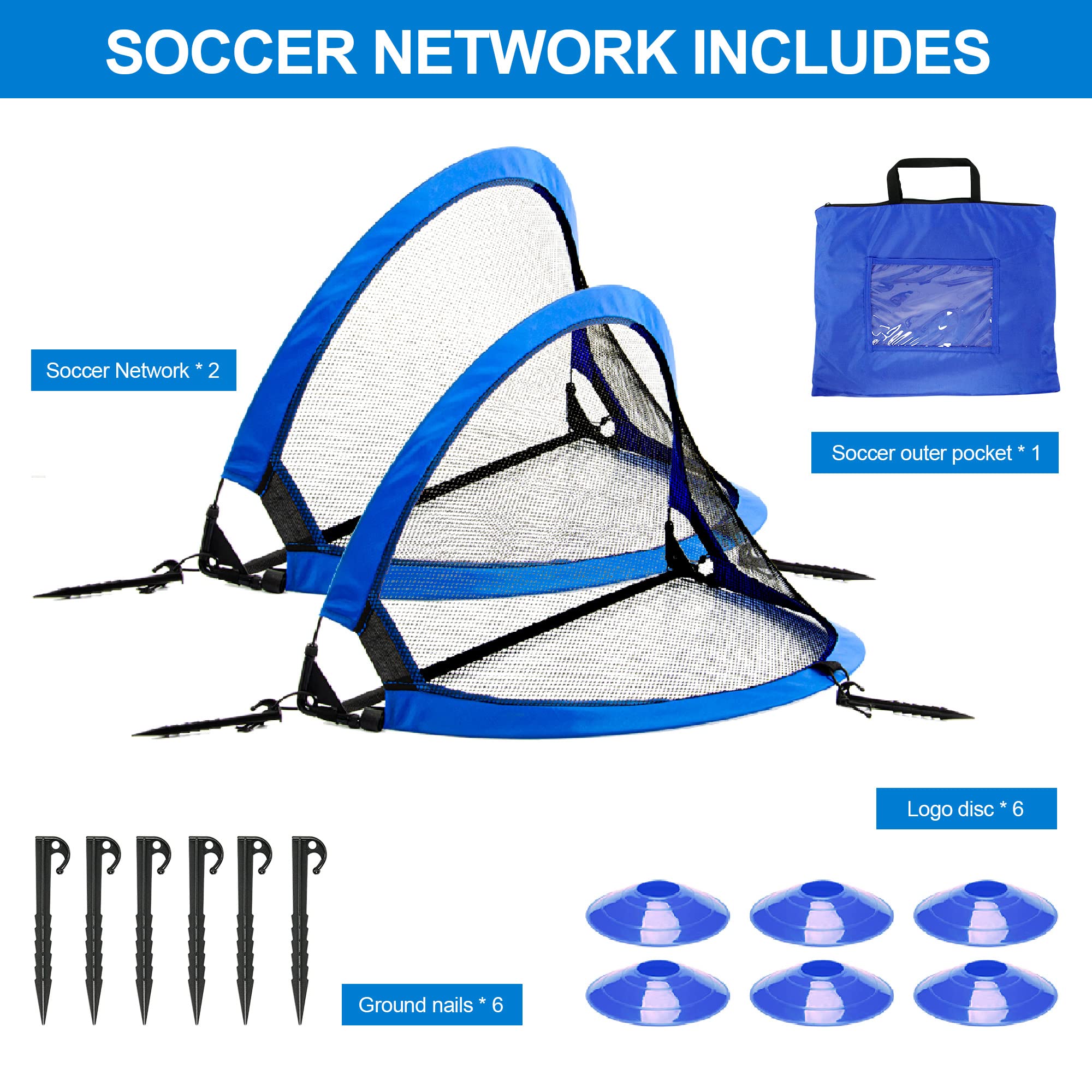 Portable Pop Up Soccer Goal Net Set for Kids or Adaults Trainning and Backyard Playing with Carrying Case, Training Cones and Target