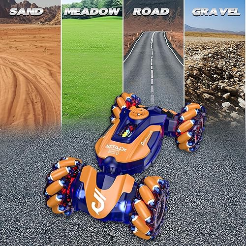 Miniatura 6 de Coche de acrobacias RC con detección de gestos, juguete de control remoto para edades de 5 a 7 a 13 años, con luces en aerosol musical, 4WD 360