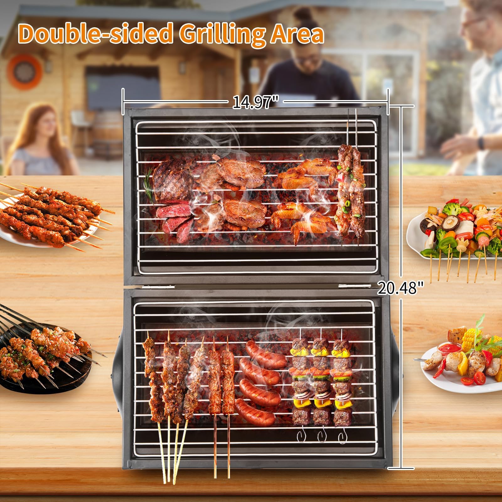 Przenośny grill na węgiel drzewny z klipsami kominowymi i rękawiczkami – mini grill stołowy na kemping na świeżym powietrzu i imprezy w ogrodzie, idealny na pikniki i tailgating