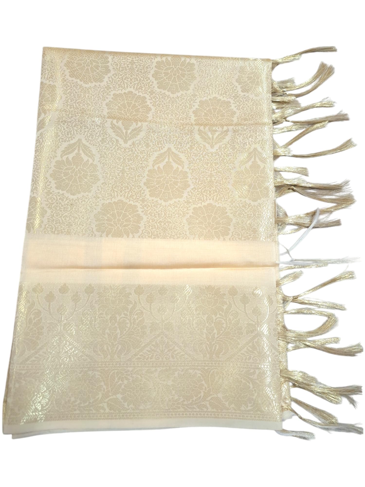Women's Golden Zari Jacquard Banarasi Silk Dupatta with Hand-Made Tassels, Traditional Indian Style, 225x90 cm-image-37