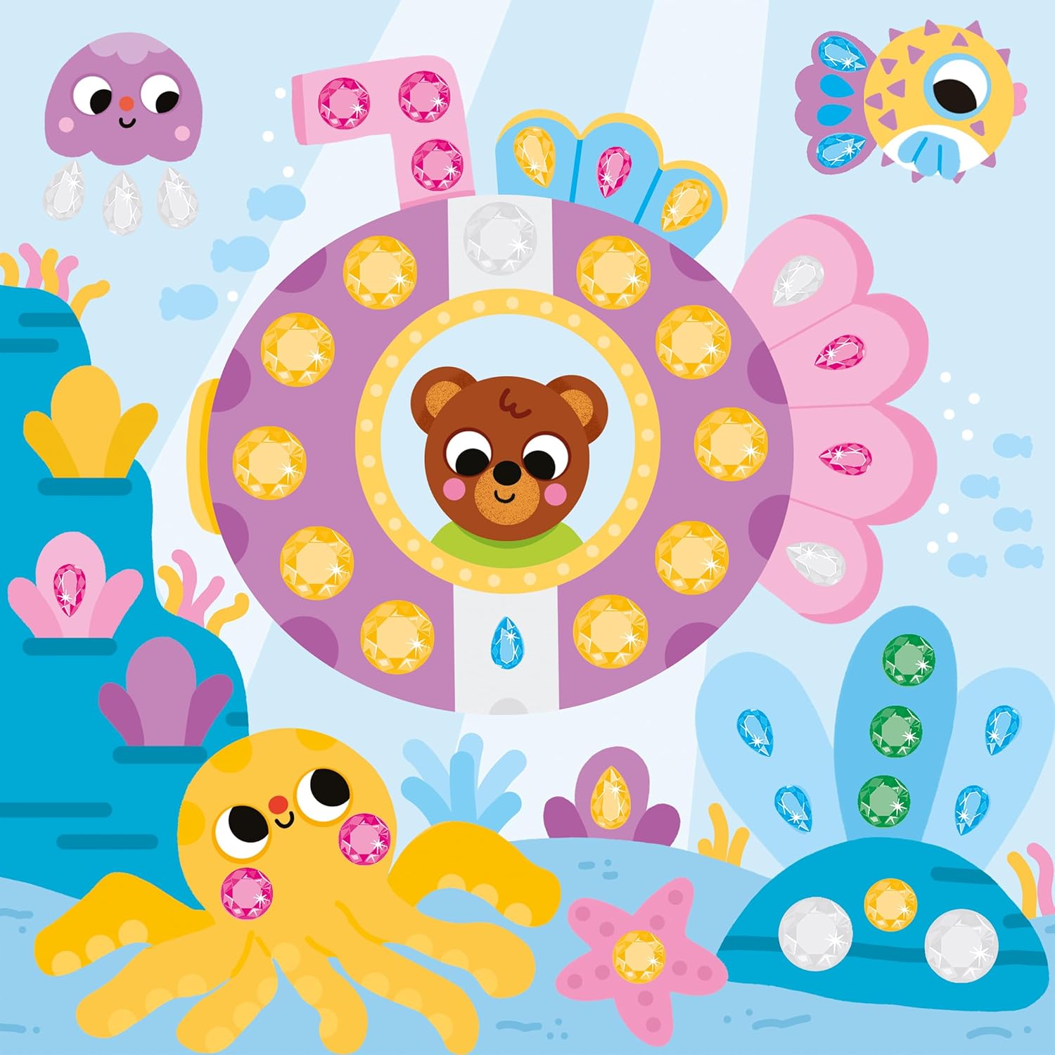 Janod - My Arts & Crafts from 3 Years - Large Rhinestones - 4 Paintings - Children's Creative Hobby Kit - Learning Fine Motor Skills and Concentration - J09145, Multi-Colour
