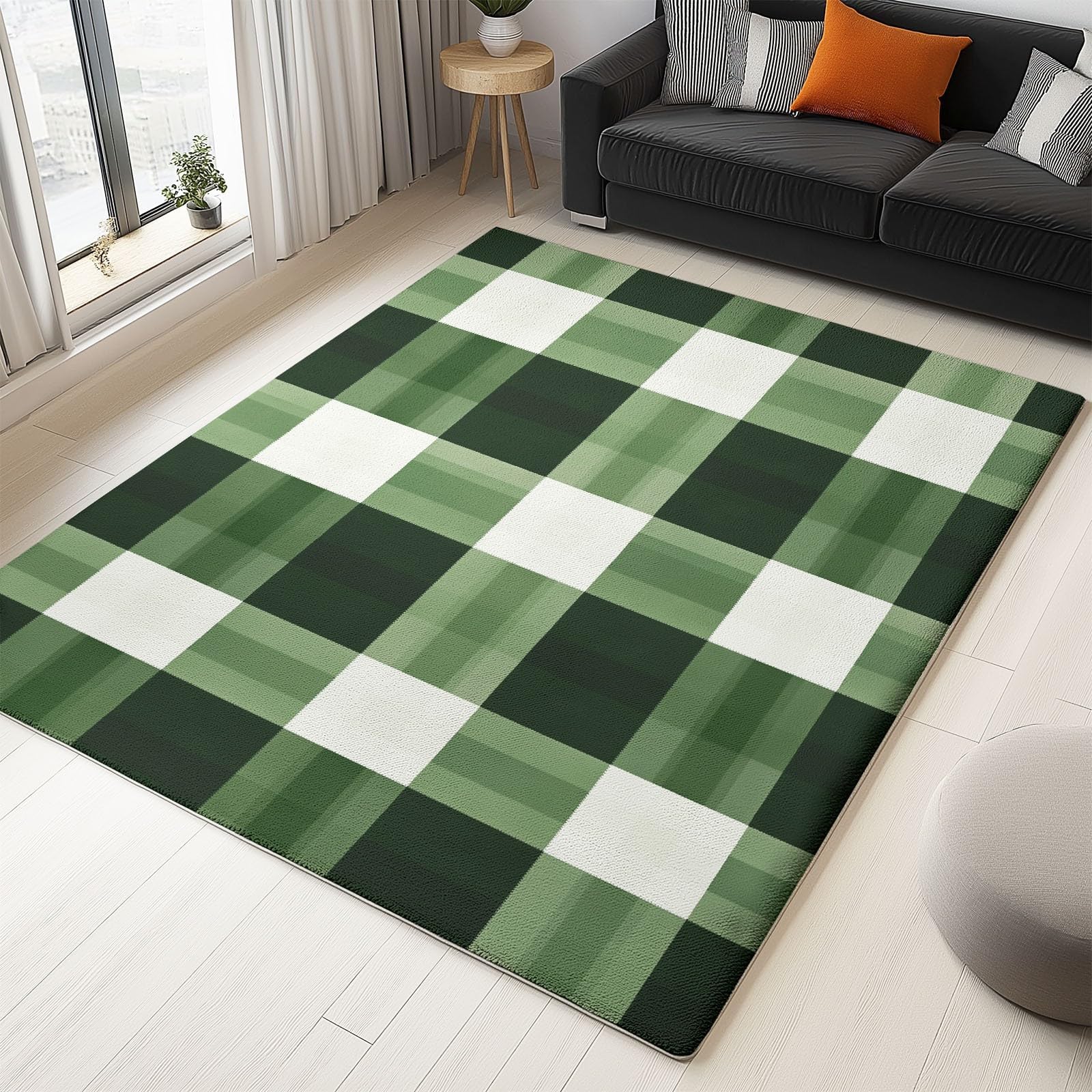 Tapis de salon à motif carreaux simple vert au tissage fin de qualité