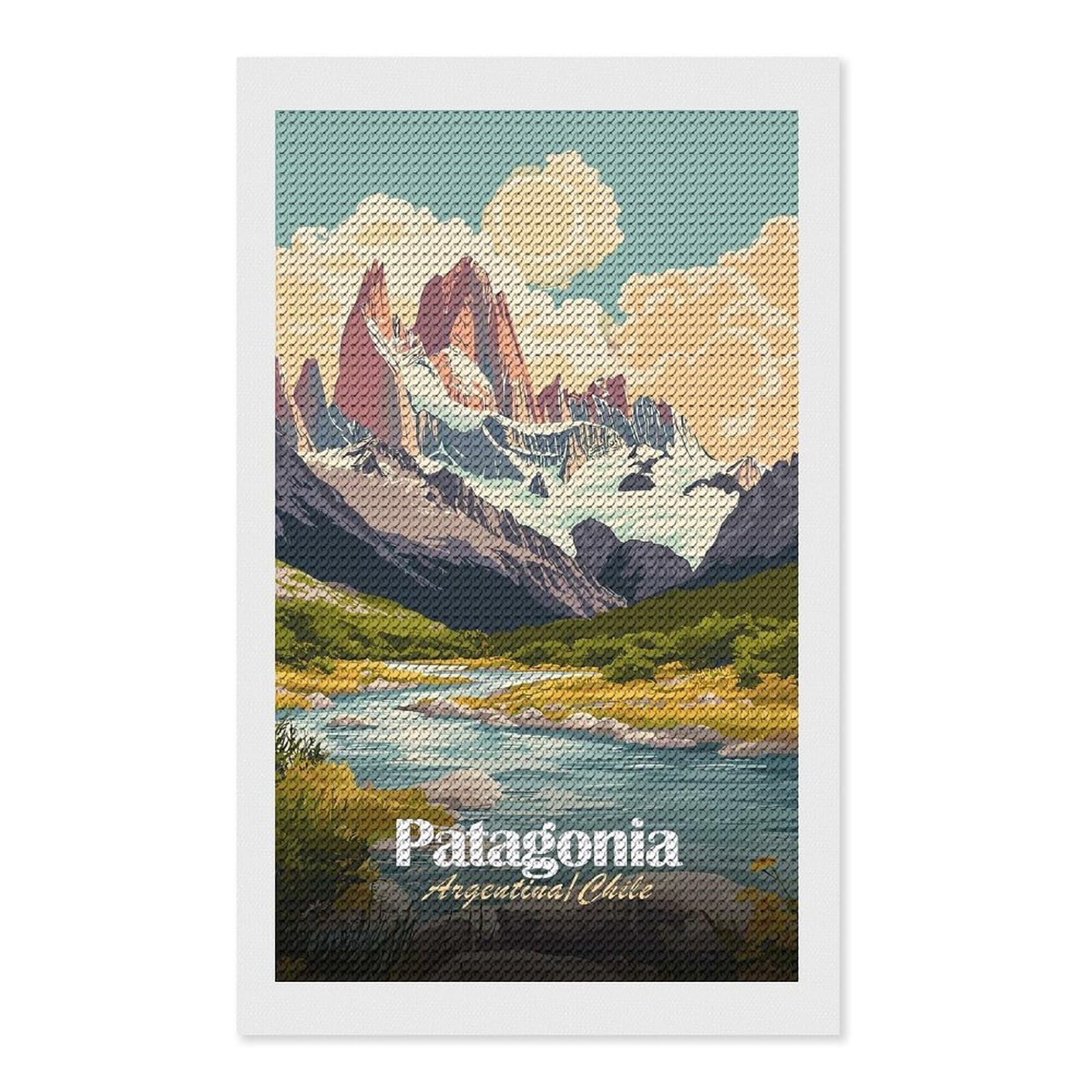 Junmoney Patagonia Argentina Chile Landscape Art Diamond Art Kit 12"x20", Modern Decor, Farmhouse Decor, Home Wall Art, Festive Craft Gift, Handmade Wall Decor