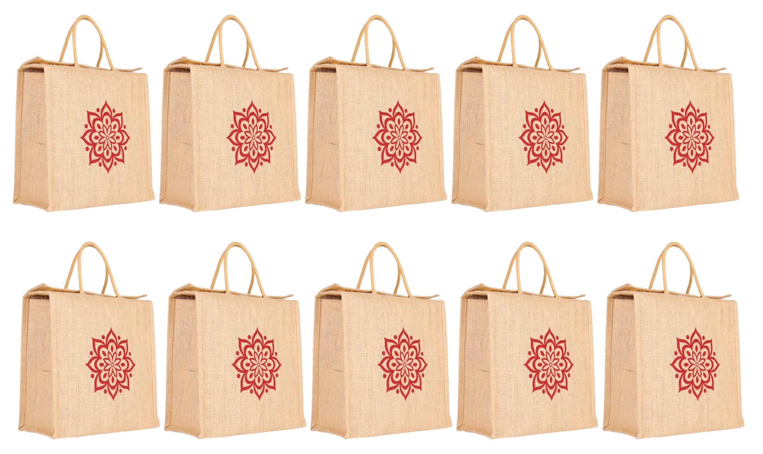 Soman Jute Ecofriendly Large Return Gift Bags Natural Rangoli Printed Pack of 10 Bags
