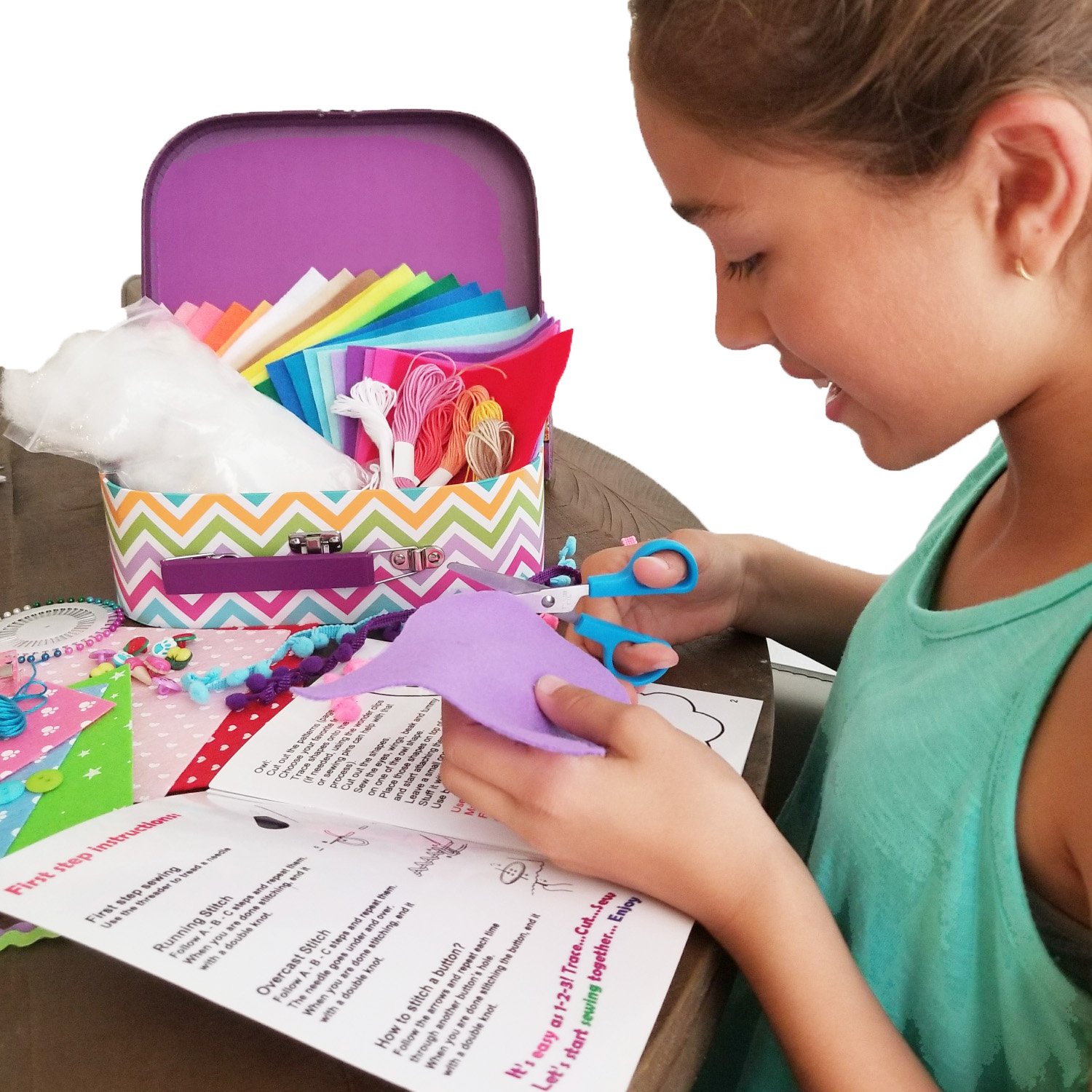 Kit de costura para niños con temática de búho con folleto, plantilla y estuche de viaje 9