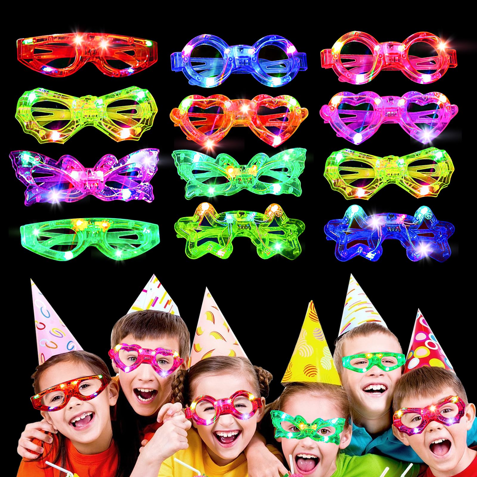 12 Piezas Gafas Luminosas LED Gafas para Fiestas Gafas de Neón, Gafas LED Intermitentes, para Decoración de Fiesta, Cumpleaños, Raves, Concierto