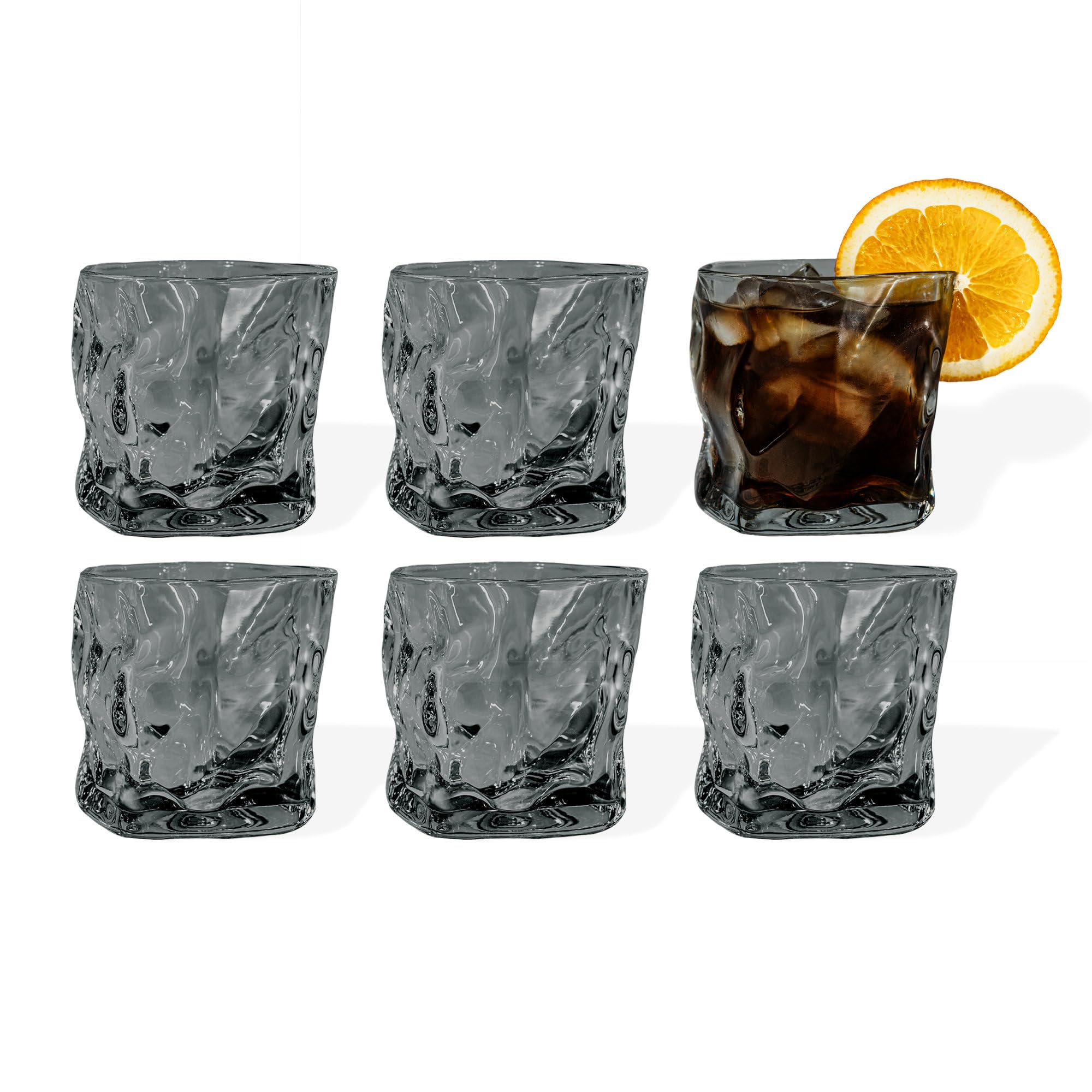 7 O'CLOCK Set of 6 Vintage Design Diamond Black Glass Alaska Iced Coffee Glasses Cocktail Glasses Long Drink Glasses for Water, Tea, Coffee, Juice, Whisky, Dishwasher Safe, 200ml Home &