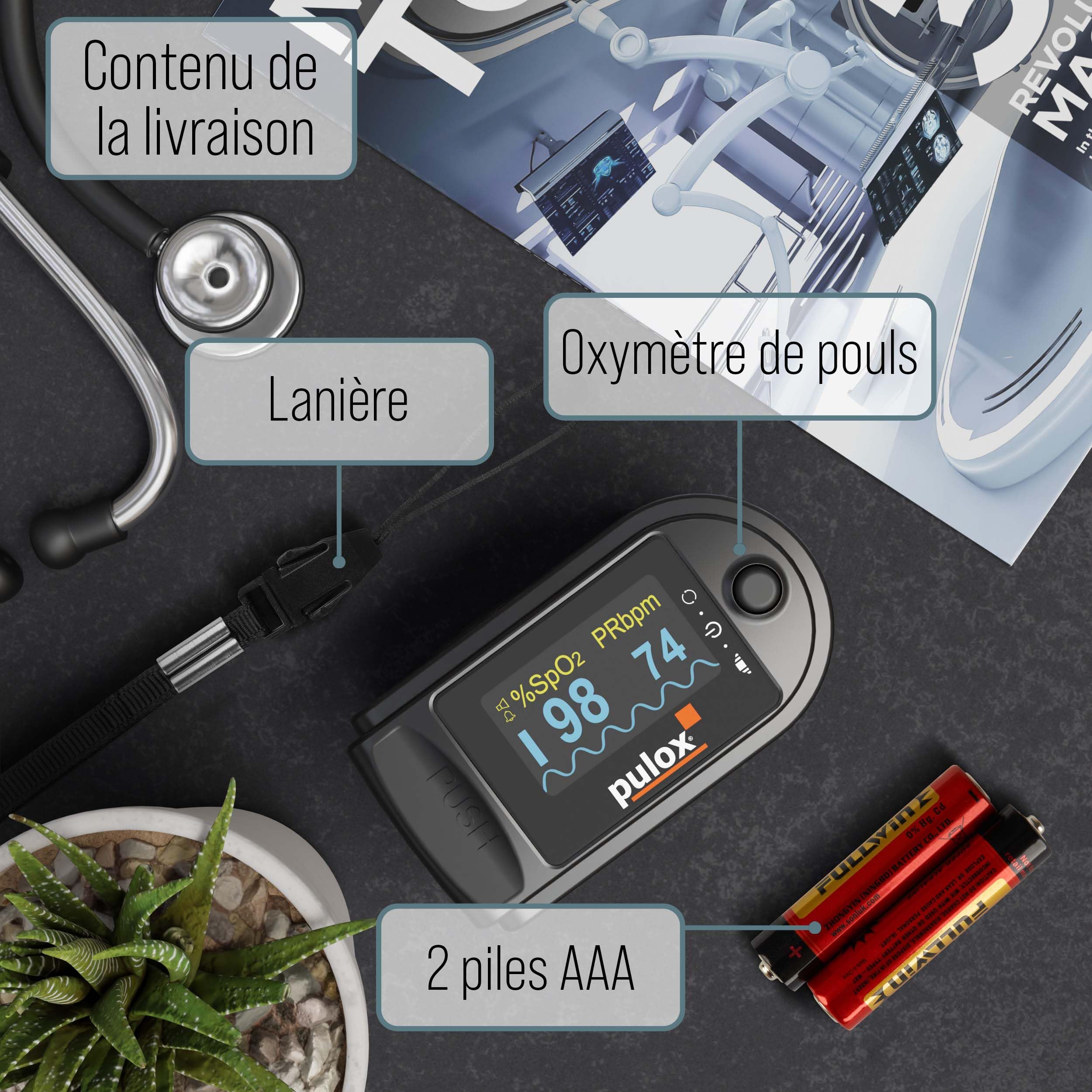 Pulox Finger Pulse Oximeter PO-200, Rotatable OLED Display, Various Colors - View #10