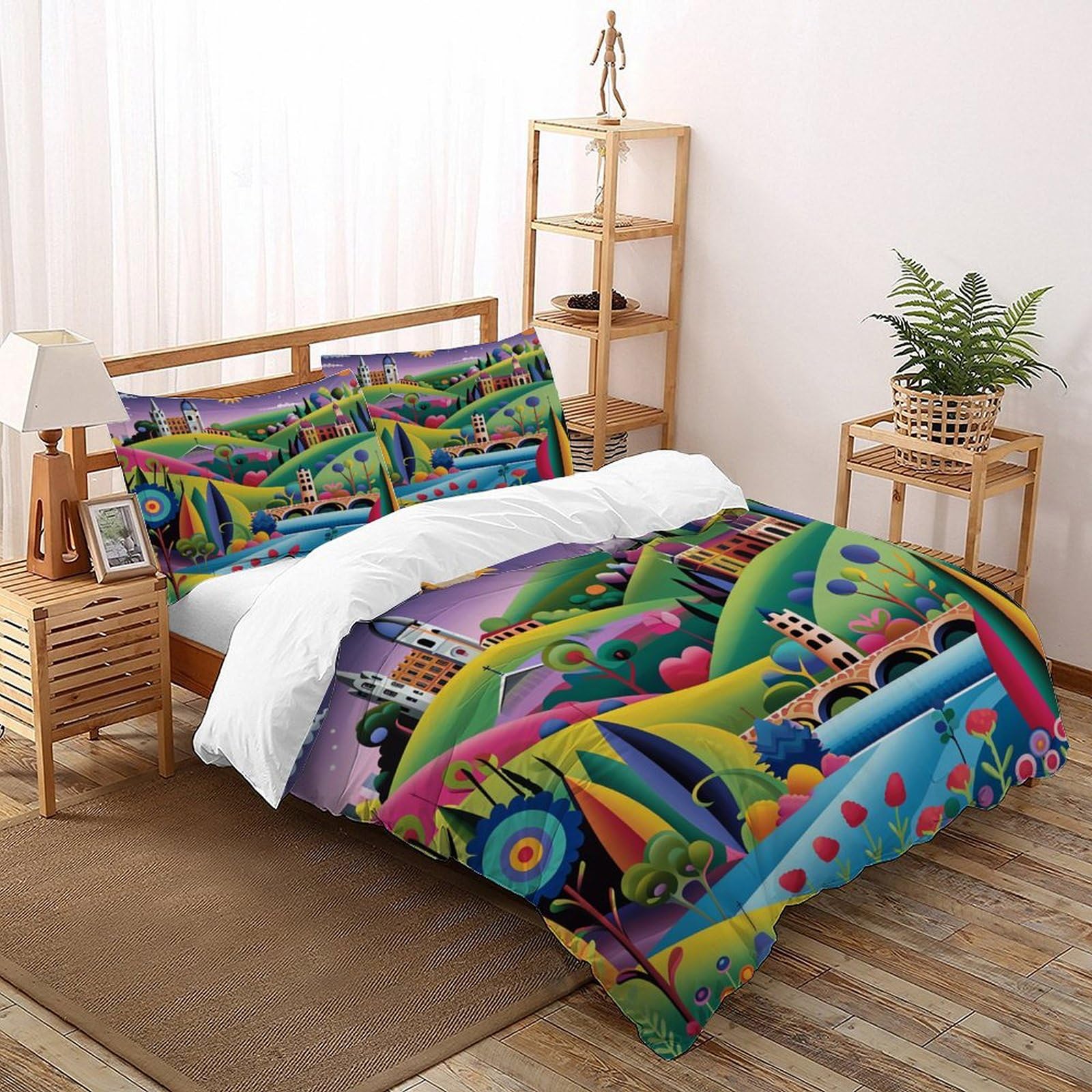 Housse de couette city 260x220 cm avec taies d'oreiller Rural Town