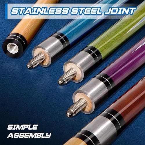 Miniatura 4 de Pool Stick Set of 4,Pool Cues Sticks Made of Premium Maple Wood, Includes 4 Extra Billiard Chalk for Pool Cues, 58" Billiard House Bar Pool Cue