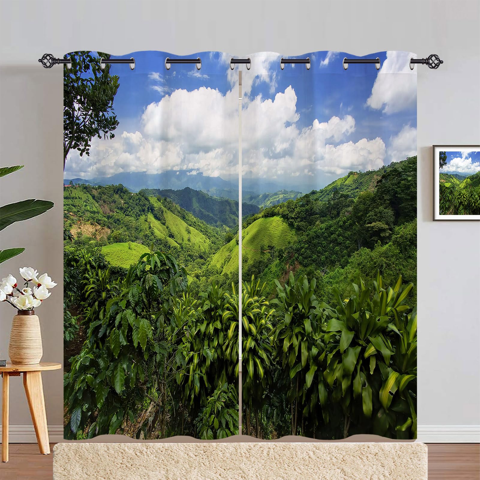 ANHOPE Nature Tropical Forest Mountain Curtains Eyelet Ring Top Blackout Thermal Insulated Print Curtains Soft Privacy Decorative Window Treatment Drapes for Bedroom Living Room 66 x 90 Inch 2 Panels