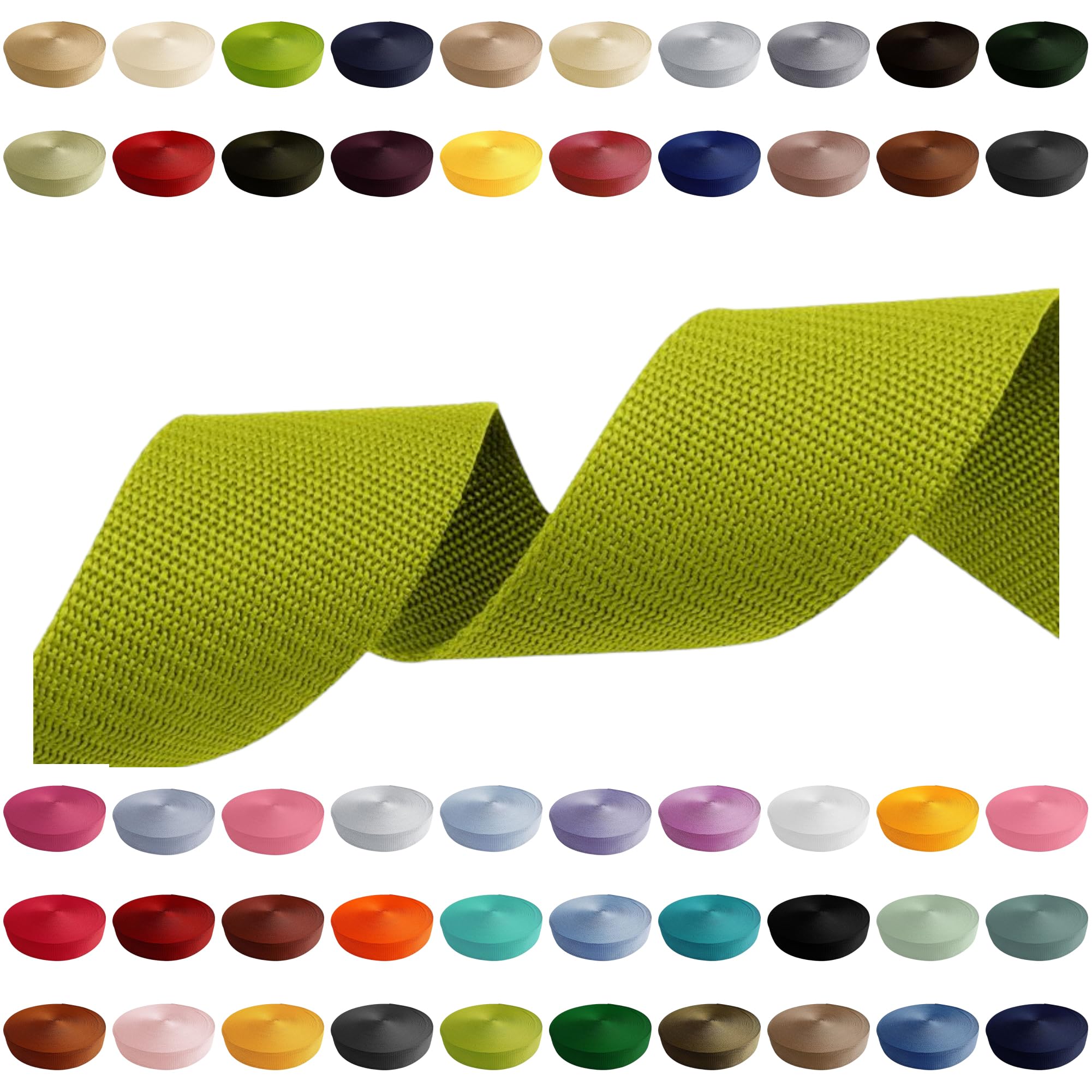Webbing Strap 2m 5m 10m 50m, 50 Colors, Width 10mm 15mm 20mm 25mm 30mm 40mm 50 mm Bag Strap Polypropylene Ideal for DIY Projects, Handicrafts (875) Light Green, 20mm x 5m