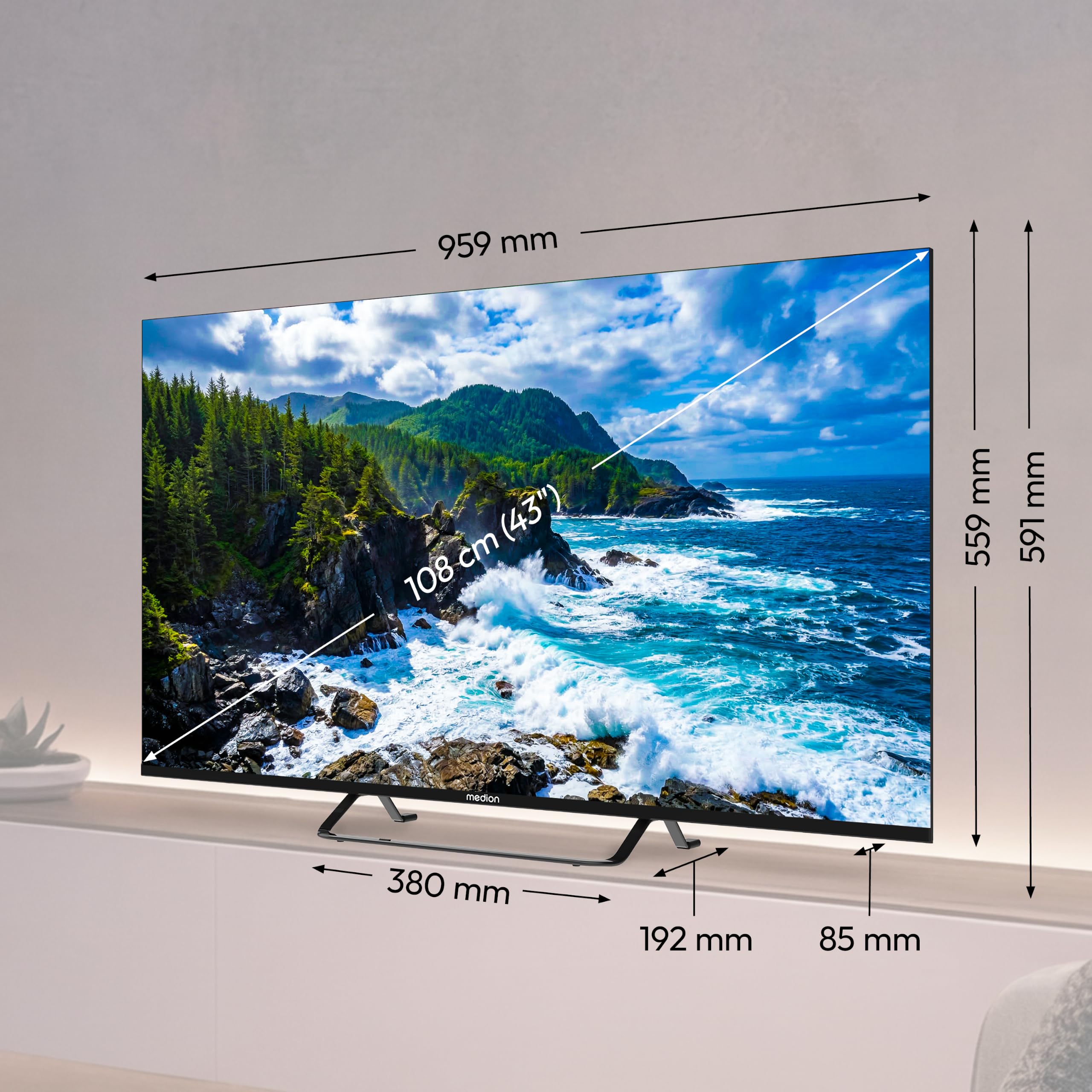 MEDION 108 cm 43" Televisor QLED Smart TV 4K Dolby Vision HDR Prime Video Disney+ Compatible con Google TV PVR Bluetooth, MD843701