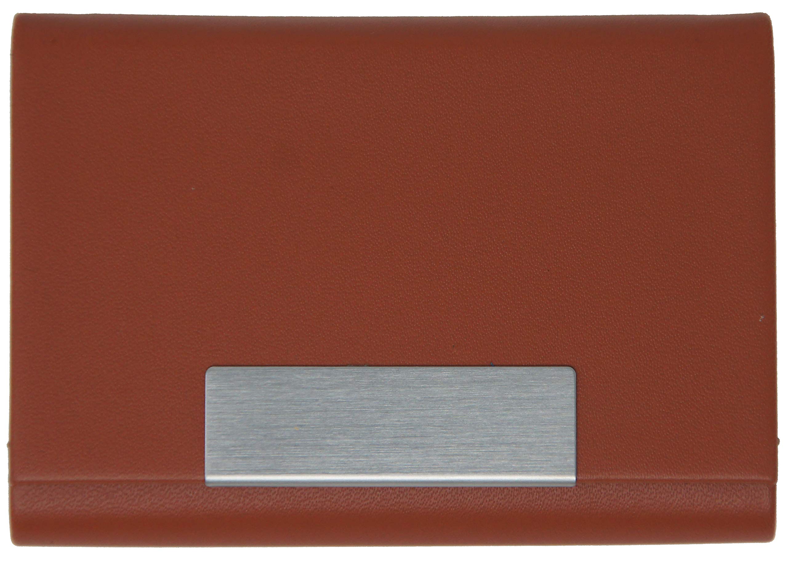 Visitenkartenetui braun - hochwertiges Kunstleder mit Magnetverschluss in gebürstetem Edelstahl, edle Visitenkartenbox im Business-Look von K.DESIGNS