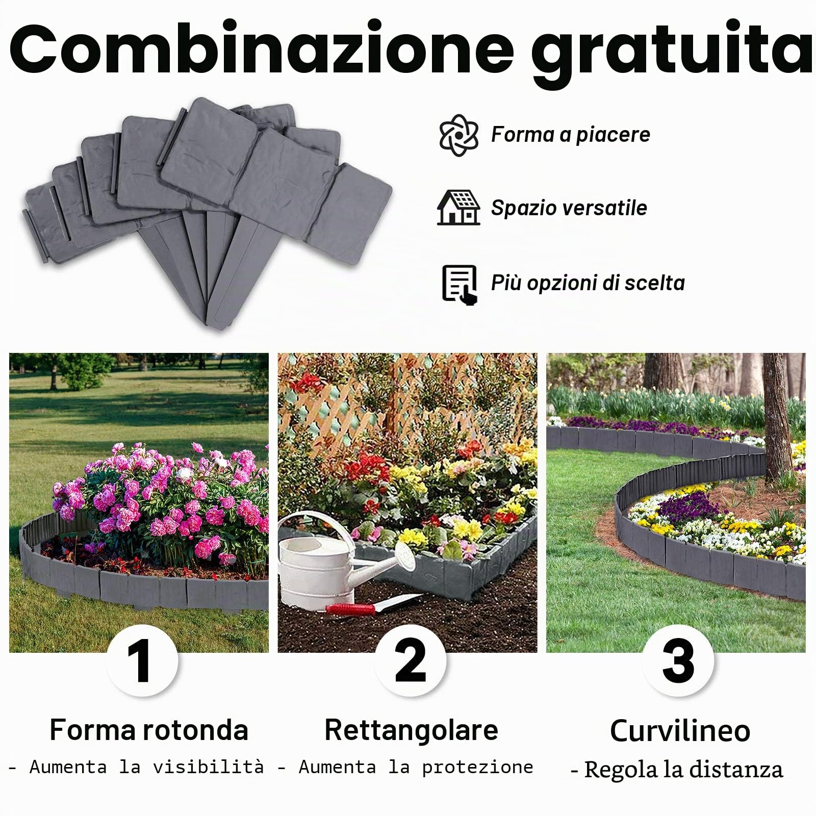 UISEBRT 30 Pezzi Bordo per Giardini Grigio 7.5m, Bordo per Prato in plastica, Effetto Pietra, Palizzata per Giardino Bordo Aiuole, Antracite