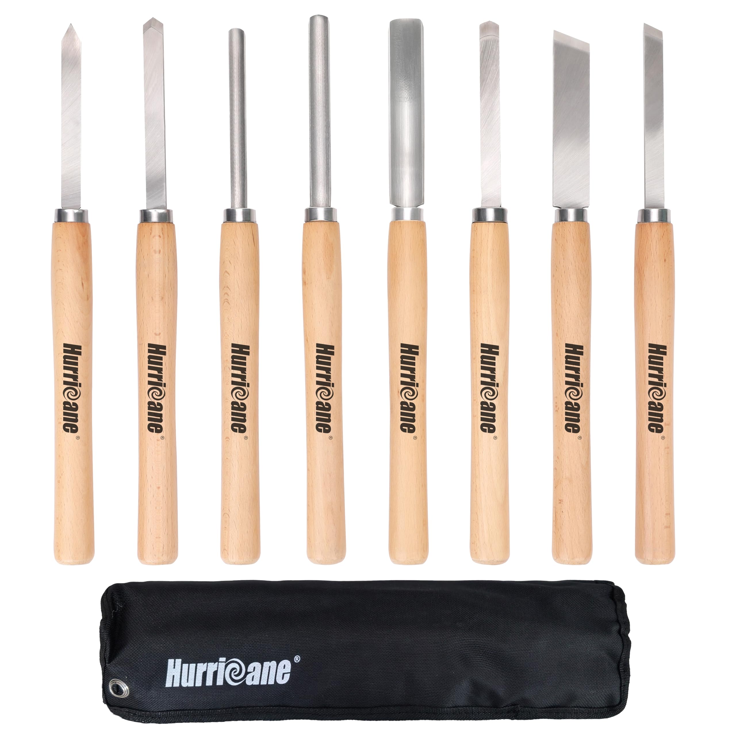 HURRICANE 8pc Wood Lathe Turning Tool Set, Wood Turning Chisel Set for Woodworking. 2 Ske…