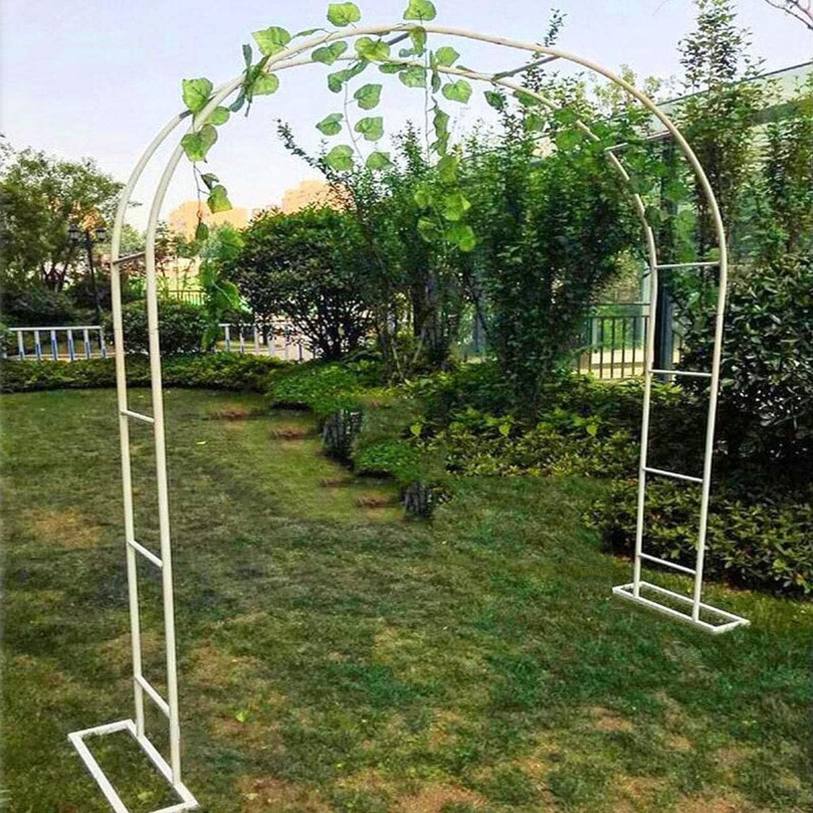 Ogród Pergola Łuk Ogrodowy Biały Metalowy Łuk Do Roślin Pnących, Zewnętrzna Altana do Winorośli i Róż, Dekoracyjny Stojak Na Imprezy Wewnętrzne Rozmiar 240x220x40cm