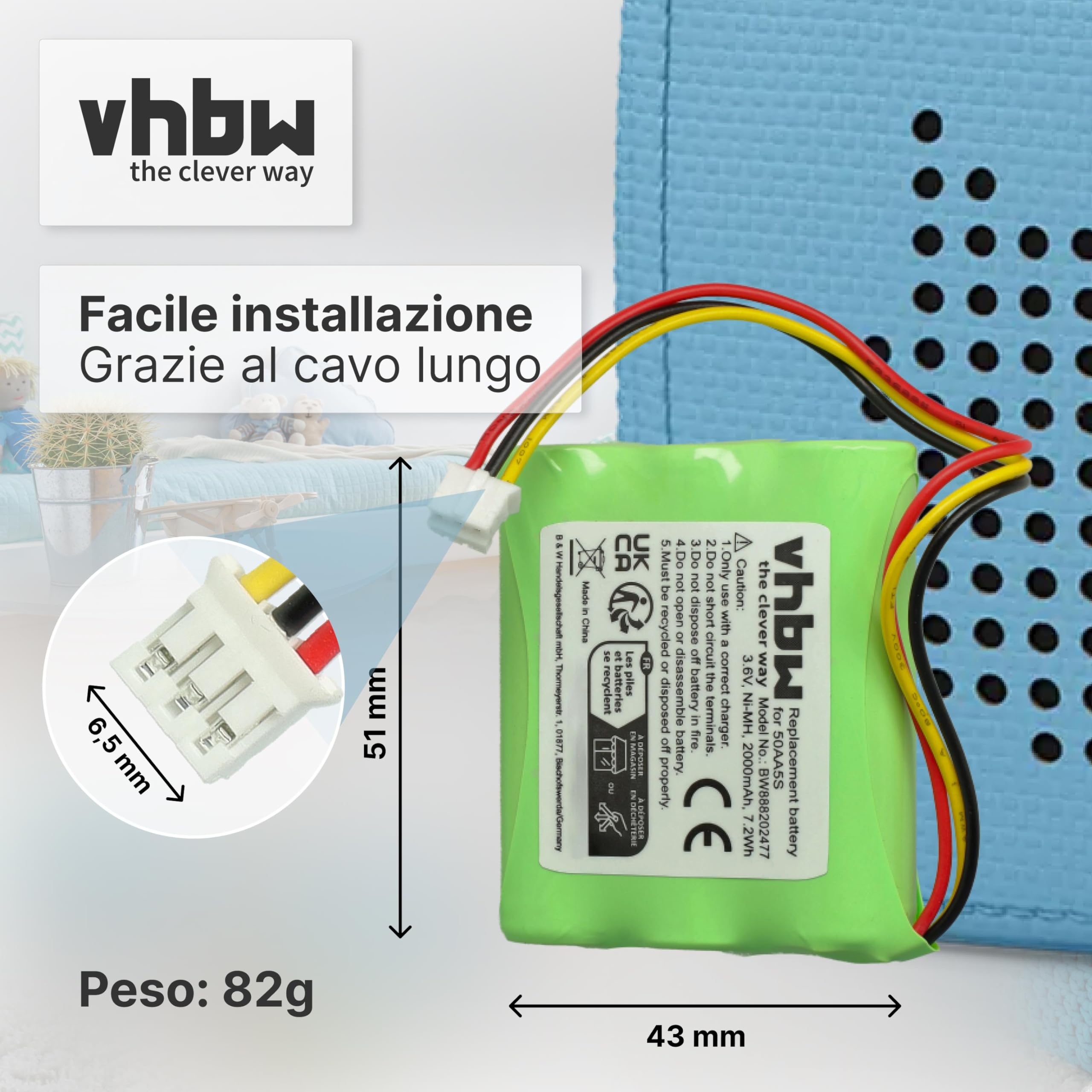 vhbw batteria compatibile con Toniebox Tonie Box radio raccontastorie per bambini (2000mAh, 3,6V, NiMH) - Sostituisce Toniebox 50AA5S