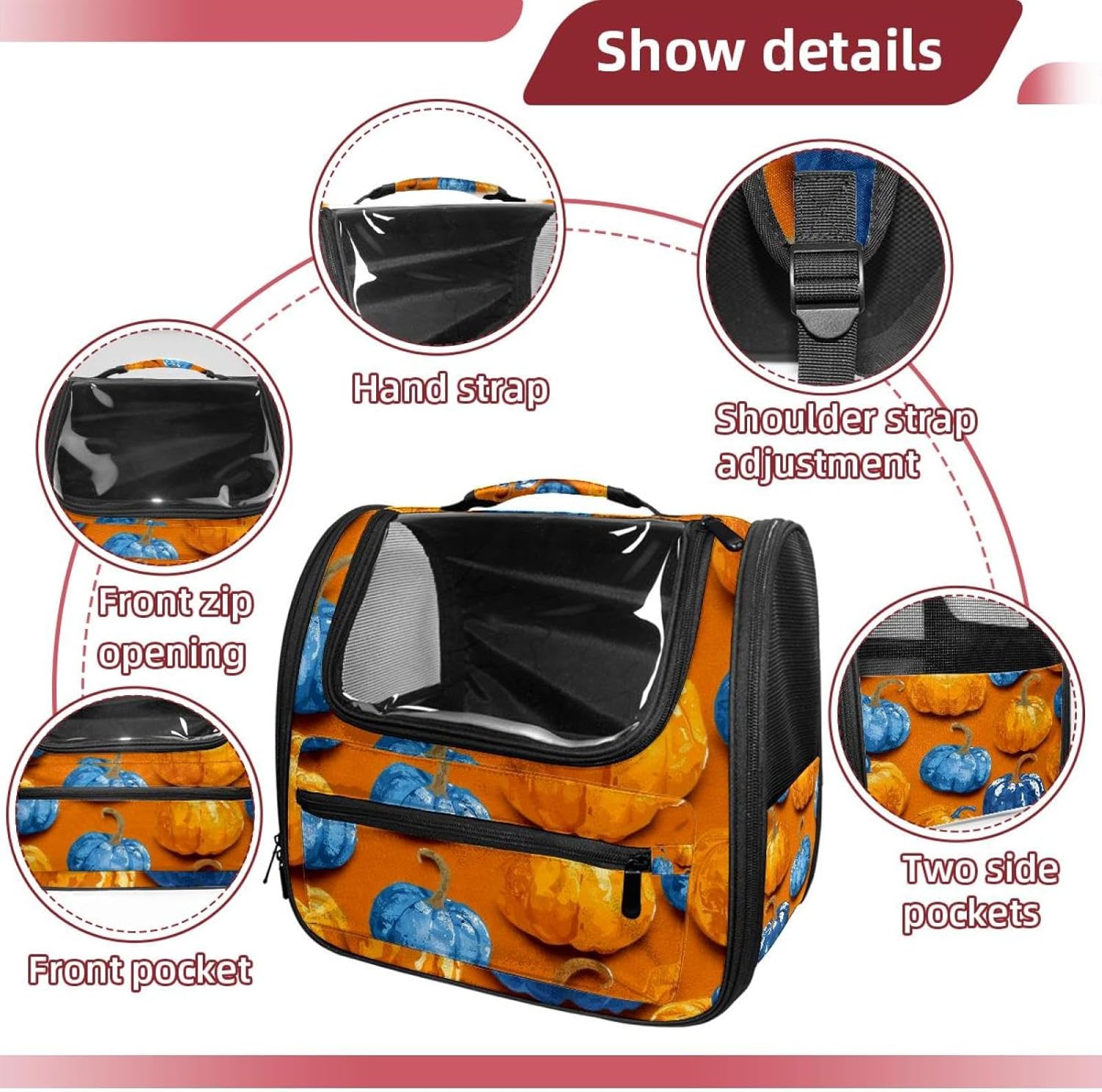 Bright Pumpkins on White Background 2_8 Traveler Backpack Pet Carriers for Cats and Dogs