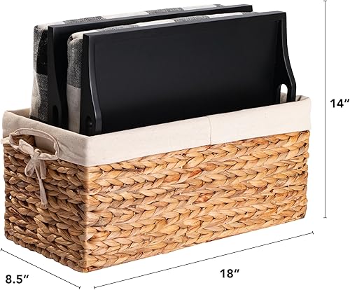 Miniatura 7 de ROSSIE HOME Bandeja de madera para cama  Juego de dos  con cesta de almacenamiento de jacinto  Buffalo Check  Se adapta a portátiles de hasta 15.6