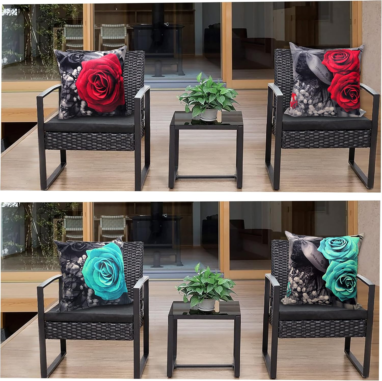 WINTAM Flower Throw Pillow Covers Black Red Rose Decorative Square Pillowcases 18x18 Set of 2 for Sofa Bedroom Living Room Decor Gift (Black Red)
