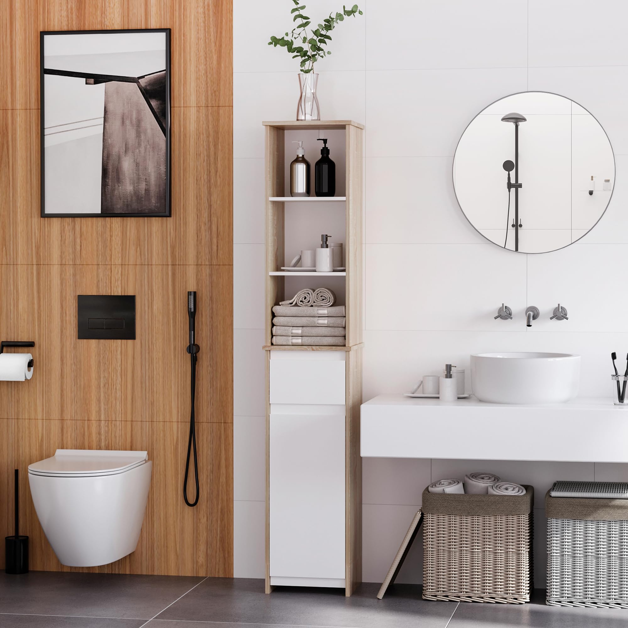 kleankin Scaffale Bagno Salvaspazio in Legno Bianco 32.6x30x171.2cm