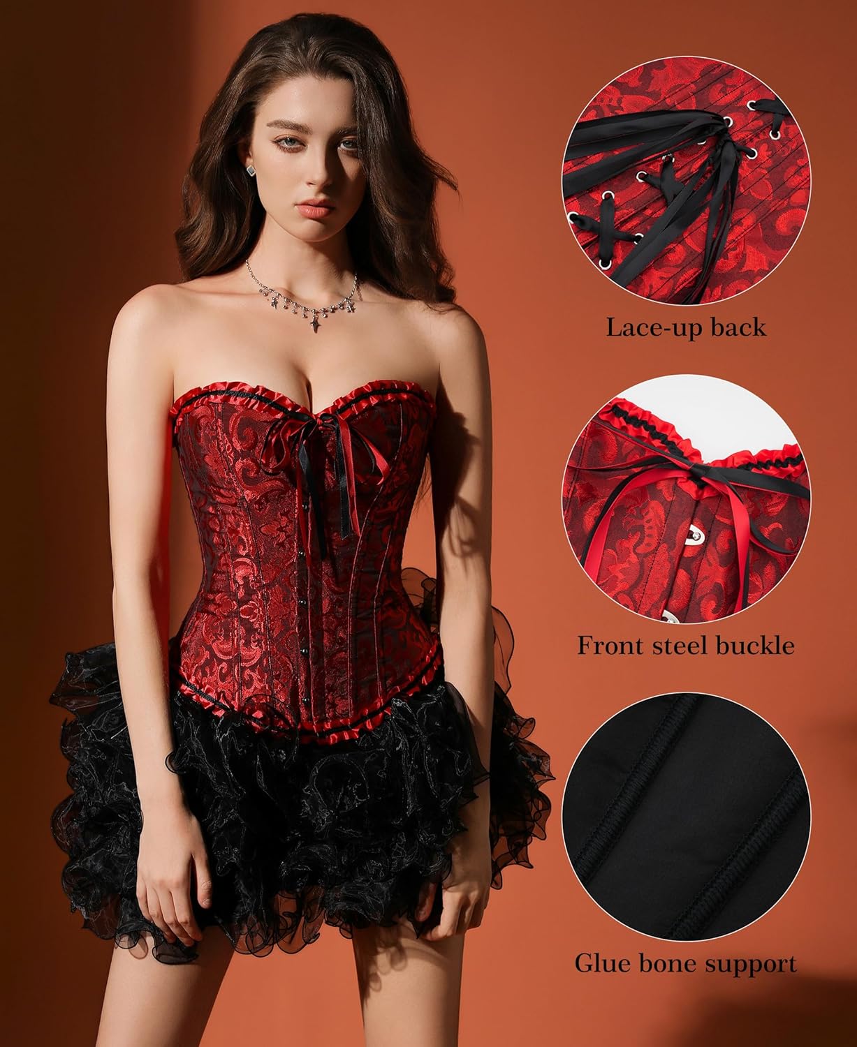 Bustier Corset Top for Women | Overbust Lace Up Waist Cincher Shapewear Lingerie - Image 3