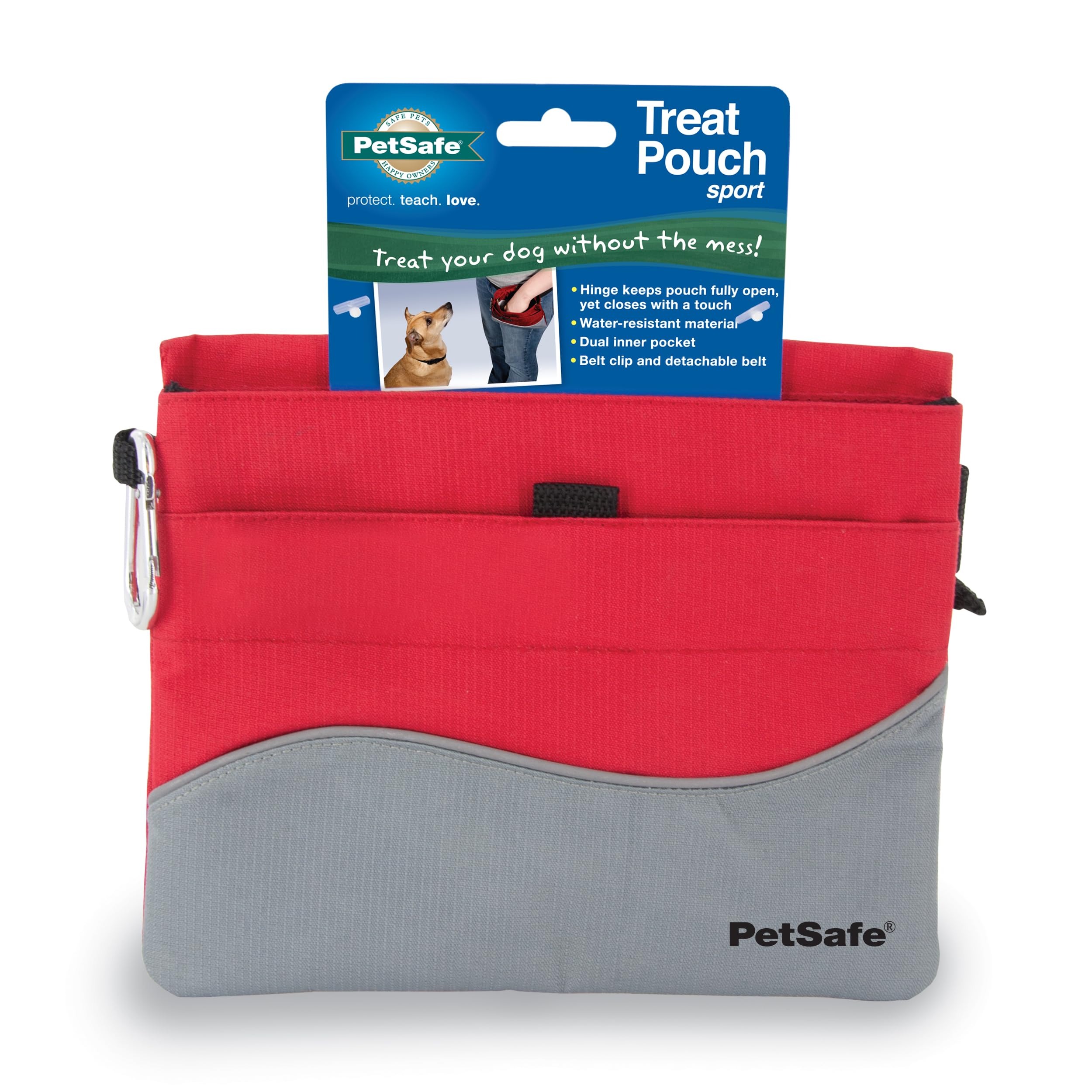 PetSafe Treat Pouch Sport - Easy Access Waterproof Treat Pouch for Daily Use - Convenient Phone & Keys Carry with Dual Inner Pocket & Front Storage Pocket - Adjustable Fit - Standard - Red, 1 Count (Pack of 1), Red
