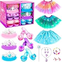 HAMSILY Princess Dress Up Shoes Set for Girls: Unicorn, Mermaid, Ice Princess Costumes with Jewelry, Skirts & Heels - Toddler Pretend Play Kit Ages 3-6
