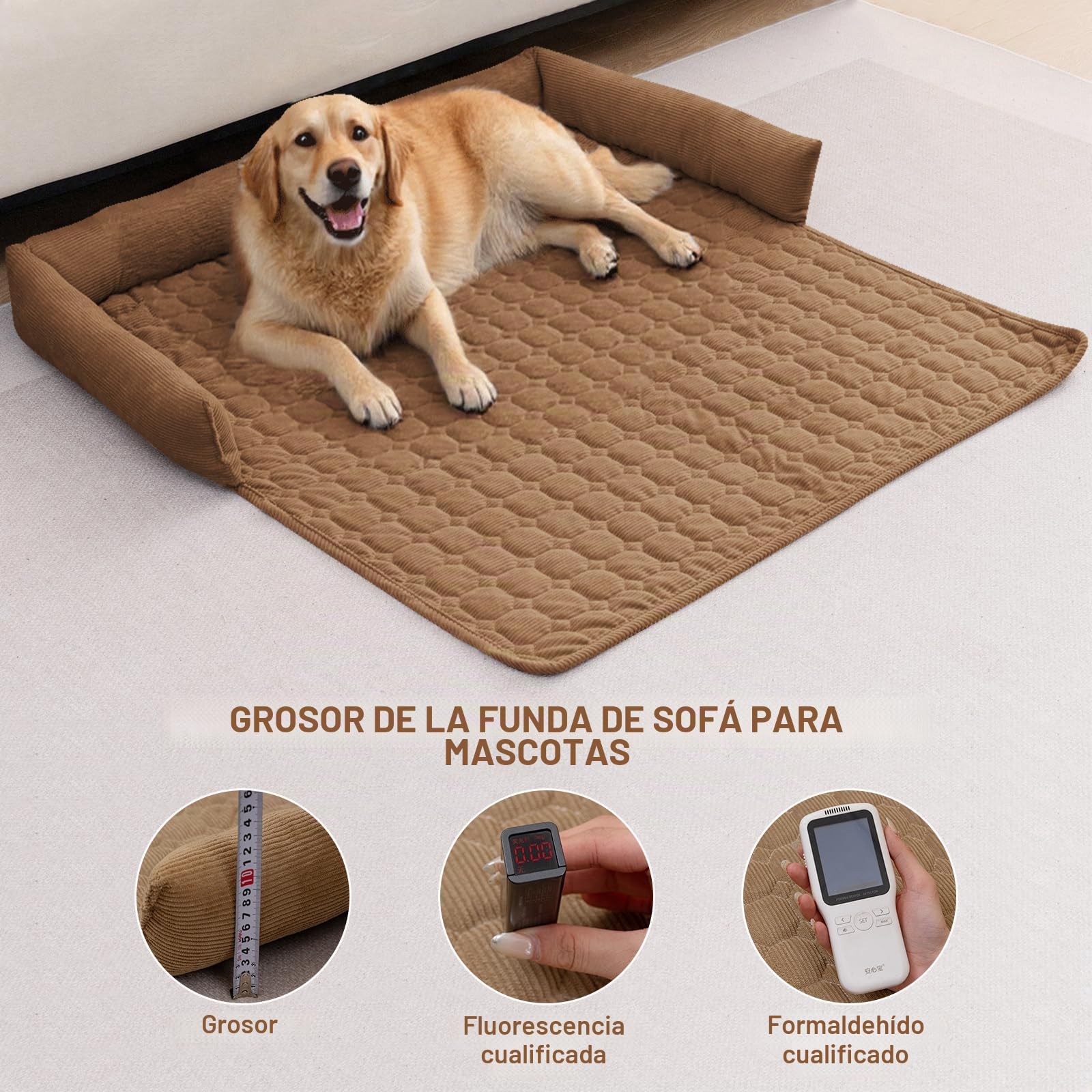OKYUK Cama Premium para Perros - Protector de Sofá para Mascotas, Cojín para Perros Hecho a Mano y Lavable, Colchoneta Suave para Perros de Todos los Tamaños (Pana Café, 90 x 90 CM)