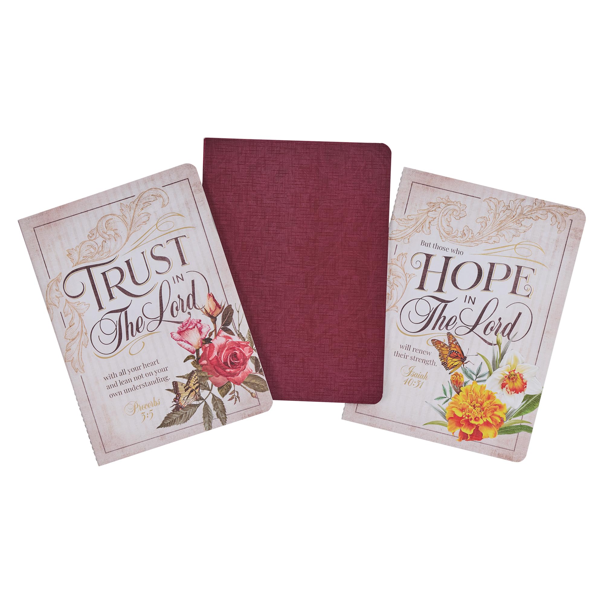 Christian Art Gifts Slim Scripture Notebooks for Women, Trust Hope in the Lord - Inspirational Bible Verse Variety, Floral Set/3 Large