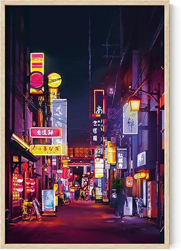 Miniatura 14 de HAUS AND HUES Arte de pared japonés de neón – Póster de ciudad de anime, decoración de pared urbana Cyberpunk, arte japonés de paisaje urbano para